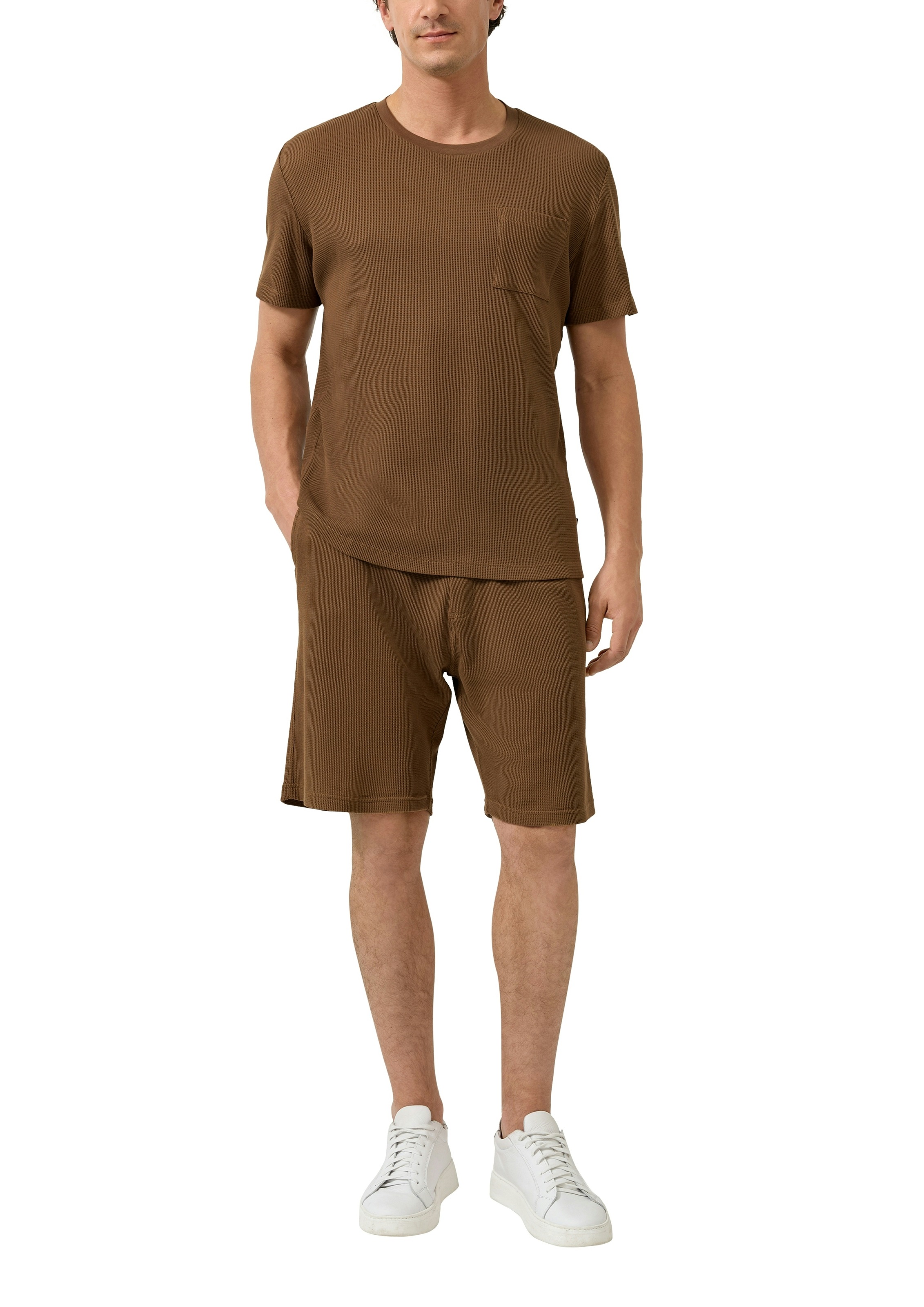 s.Oliver Rundhalsshirt Kurzarmshirt mit Brusttasche und Leinen
