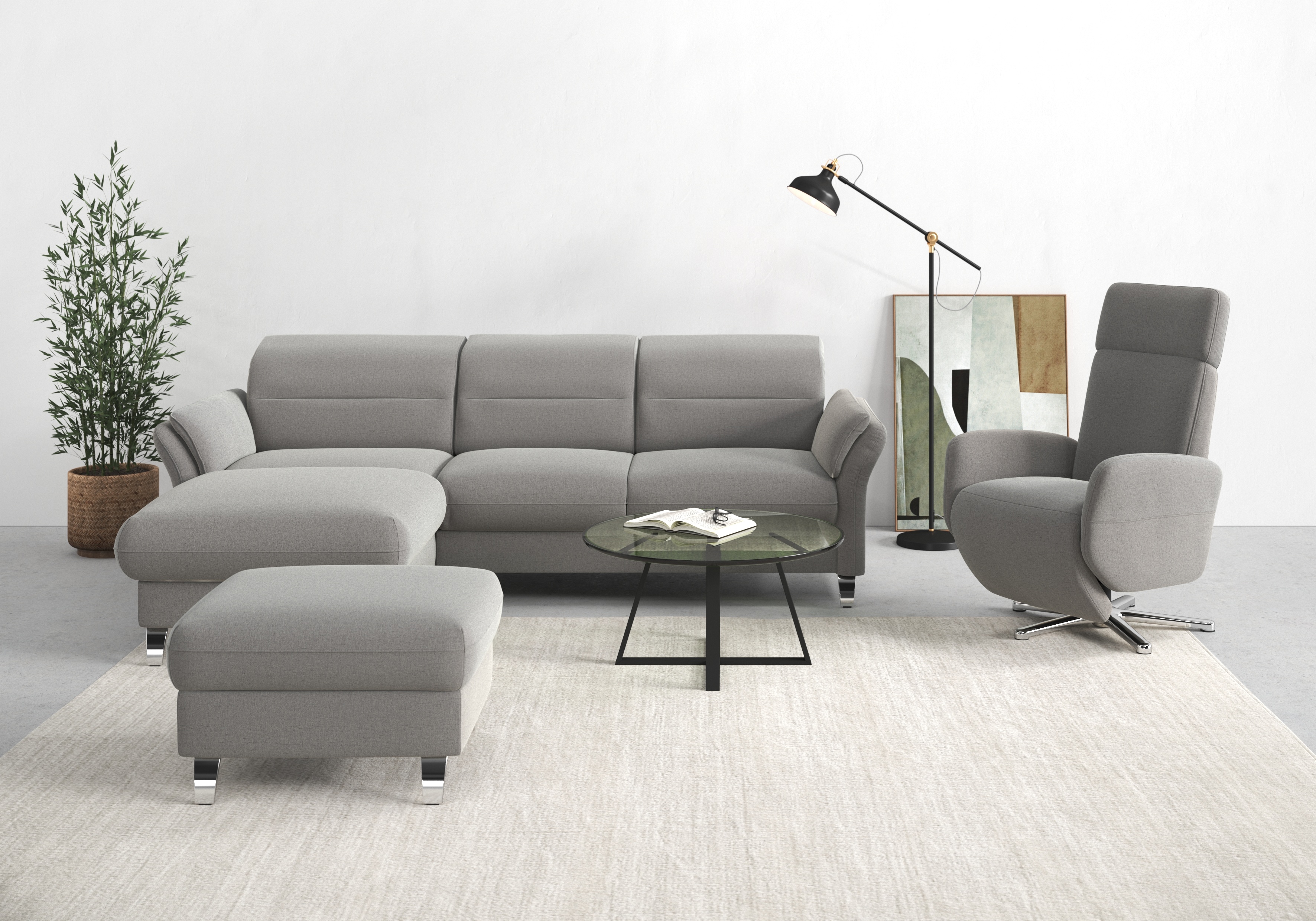 sit&more Ecksofa "Grenoble L-Form mit Federkern" wahlweise mit Schlaffunktion, Bettkasten, Arm- und Kopfteilverstellung