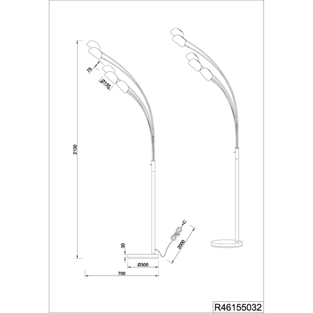 TRIO Leuchten Stehlampe »DITO, Stehleuchte 5-flammig«, 5 flammig-flammig,  Höhe 210 cm, Auslage 70 cm, mit 2 m Kabel, Kippschalter online kaufen | mit  3 Jahren XXL Garantie