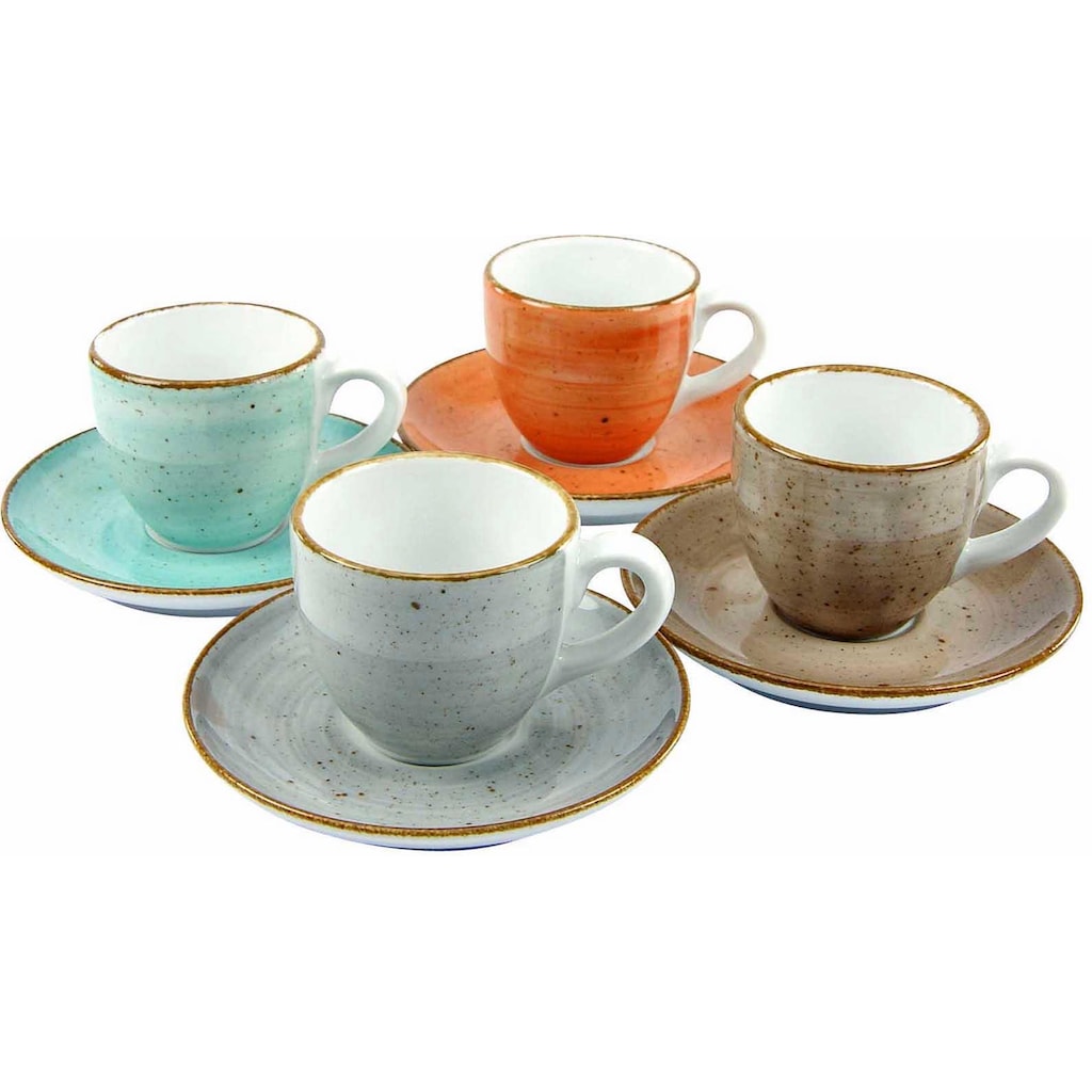 CreaTable Espressotasse »Kaffeetasse VINTAGE NATURE«, (Set, 8 tlg.), Tassen Set, 4 Tassen, 4 Untertassen