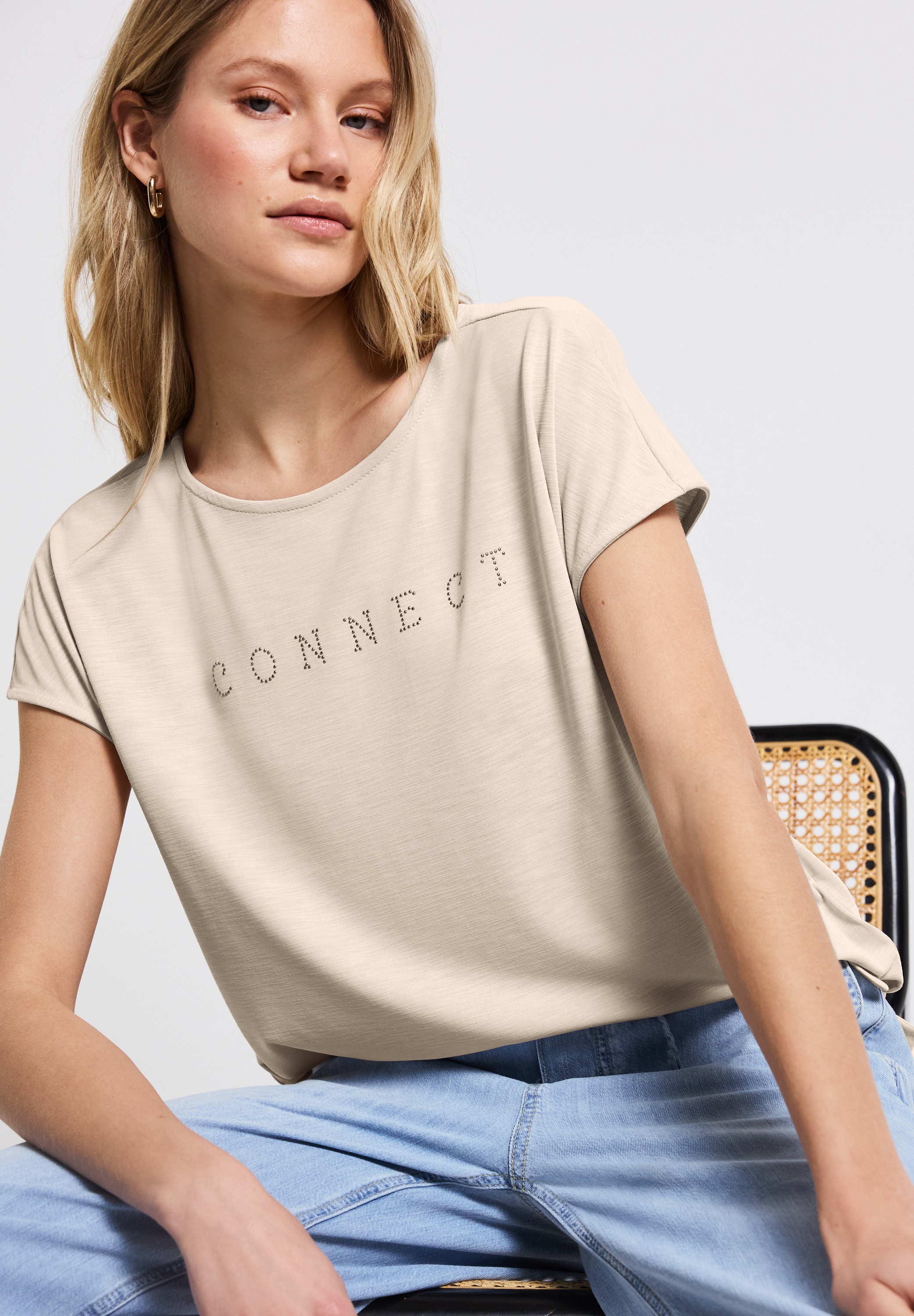 STREET ONE T-Shirt, mit Wording aus Schmucksteinen