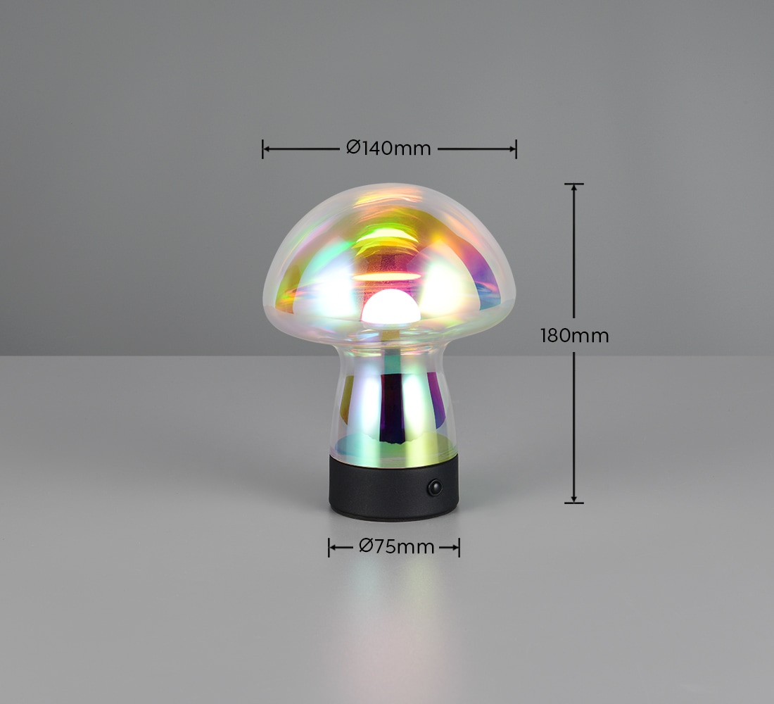 REALITY Leuchten LED Tischleuchte »DOOLEY, Akku LED Tischlampe aus Glas, Höhe 18 cm Ø 14cm, IP20 1,5W LED« LED-Board 1 Stk. Warmweiß 140 Lumen 3000K warmweiß, Touchdimmer, USB-Ladeanschluss