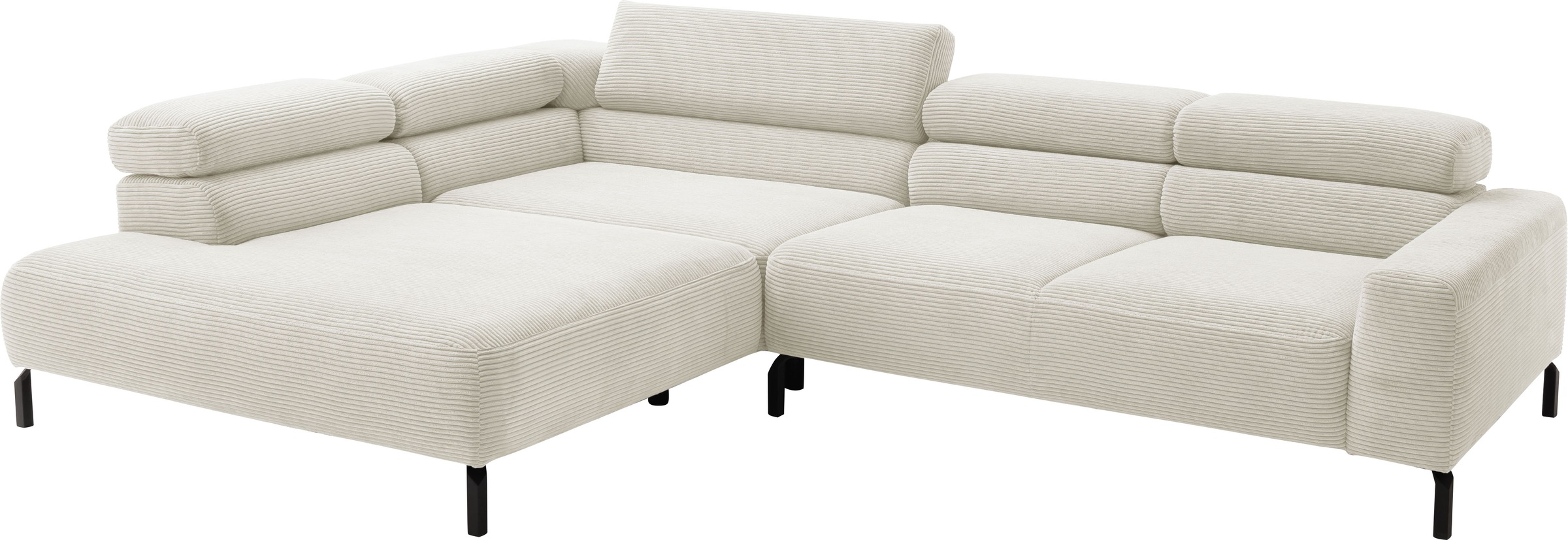 Places of Style Ecksofa »Antonelli, L-Form, inkl. Kopfteilverstellung, Breite 312 cm«, ohne Sitztiefenverstellung, in Cord, weiß