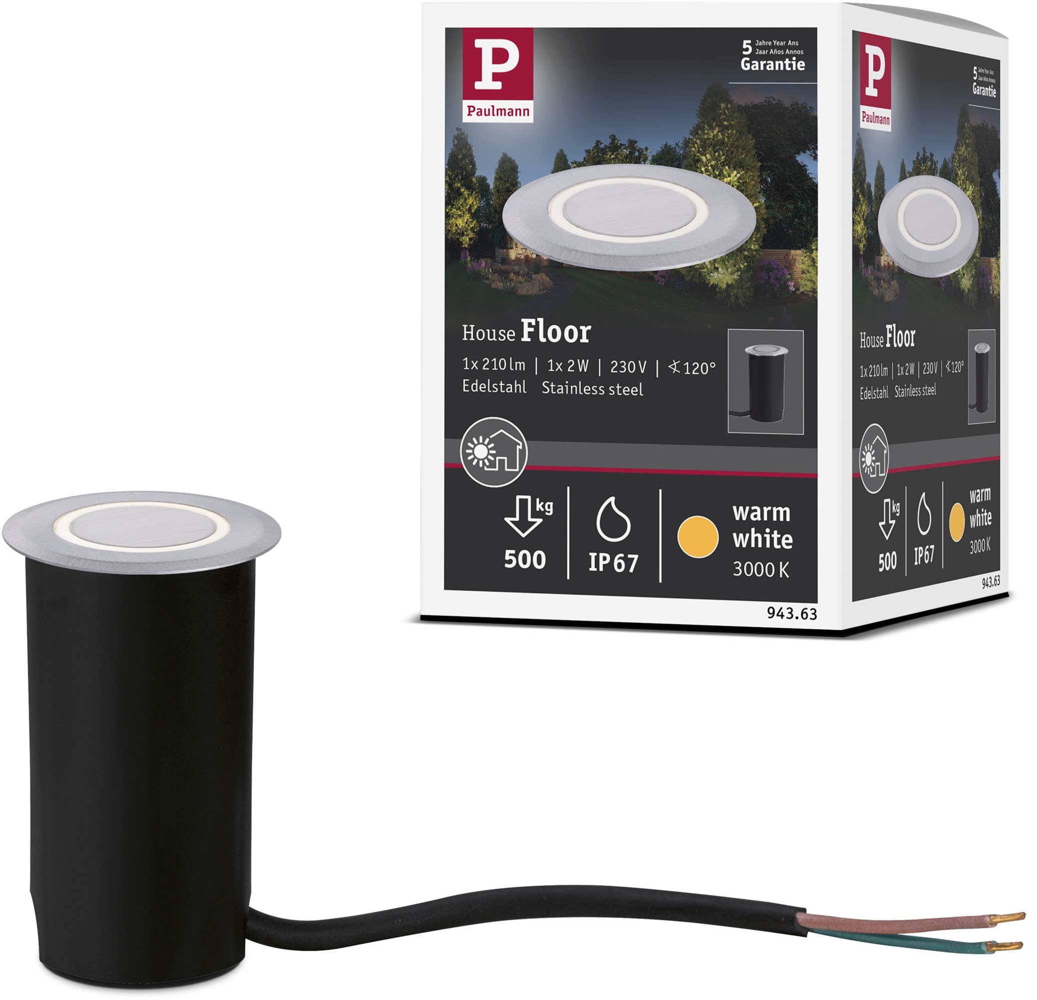 Paulmann LED Einbauleuchte »Outdoor 230V Boden IP67 3000K 2W deko round«, 1 flammig, rund