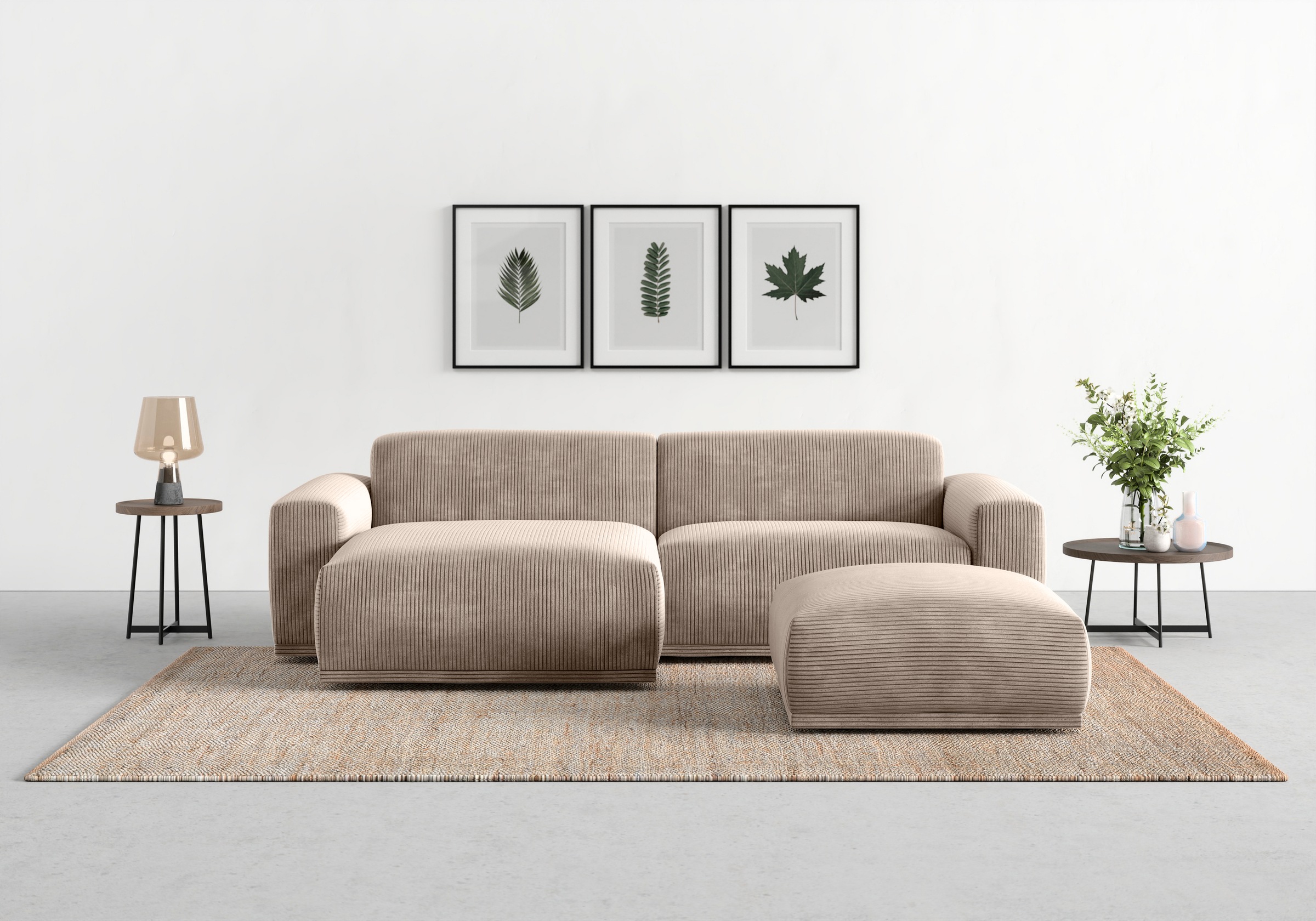 TRENDMANUFAKTUR Ecksofa »Braga, mit hochwertigem Kaltschaum, L-Form, in Cord erhältlich«, (2 St.), modernes Sofa, Couch mit hohem Sitzkomfort, 255/72/160 cm (B/H/T)