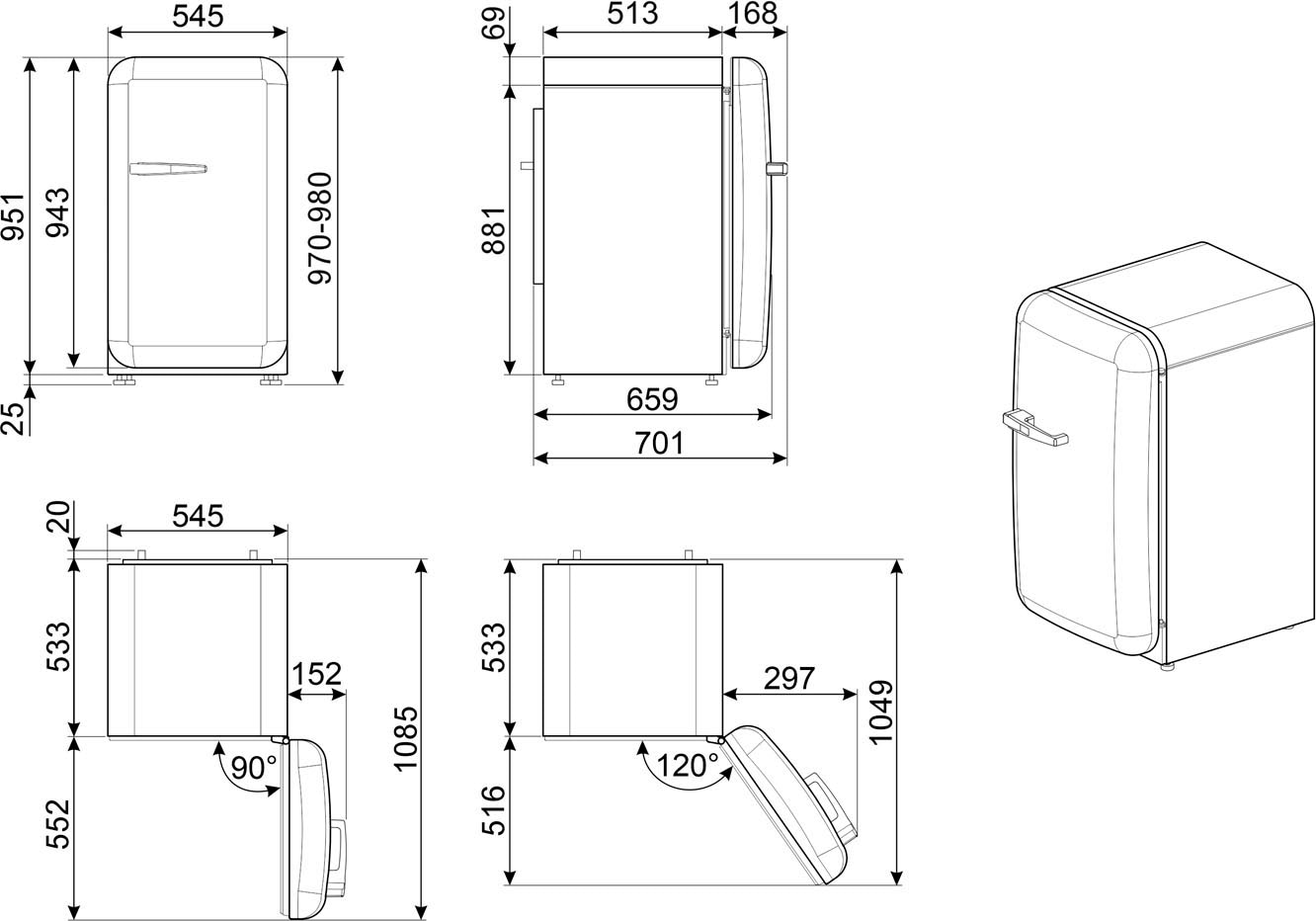 Smeg Kühlschrank »FAB10«, FAB10LRD5, 97 cm hoch, 54,5 cm breit mit 3 Jahren  XXL Garantie | Retrokühlschränke