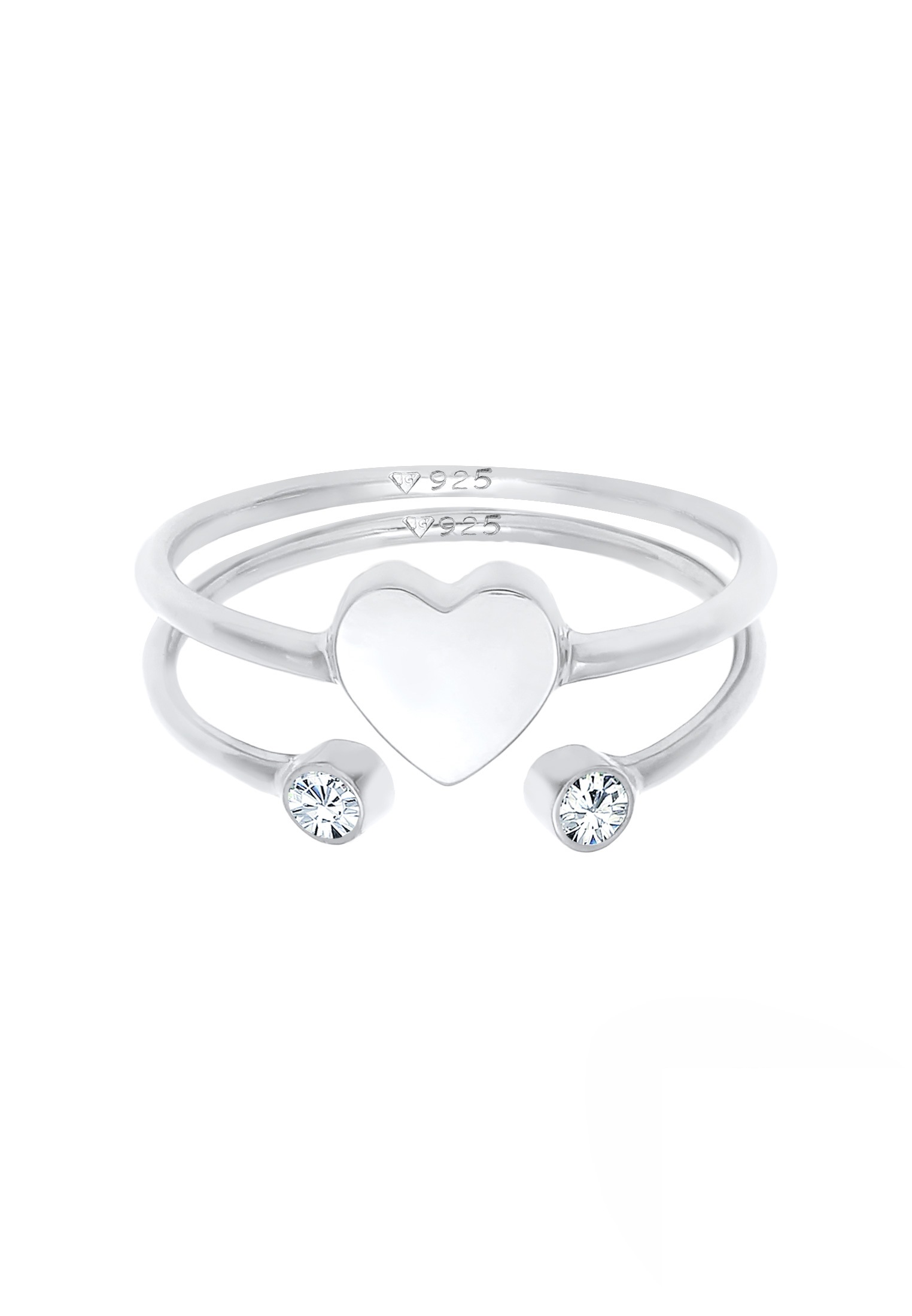 Elli Ring-Set »Ring Herz Liebe Kristall (2 tlg) 925 Silber«