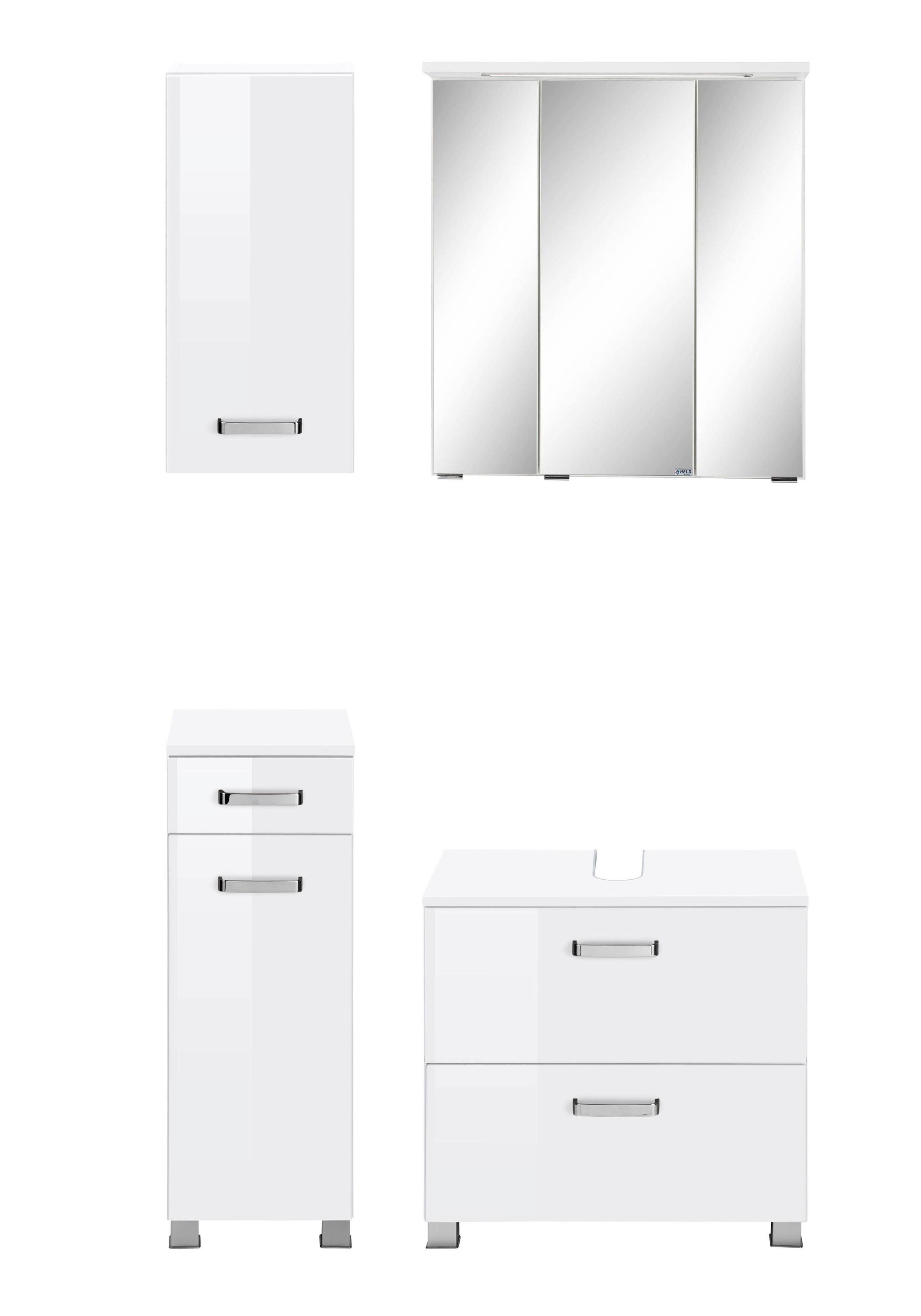 welltime Badmöbel-Set »Ravenna«, (4 St.), Hängeschrank, Unterschrank, Spiegelschrank, Waschbeckenunterschrank