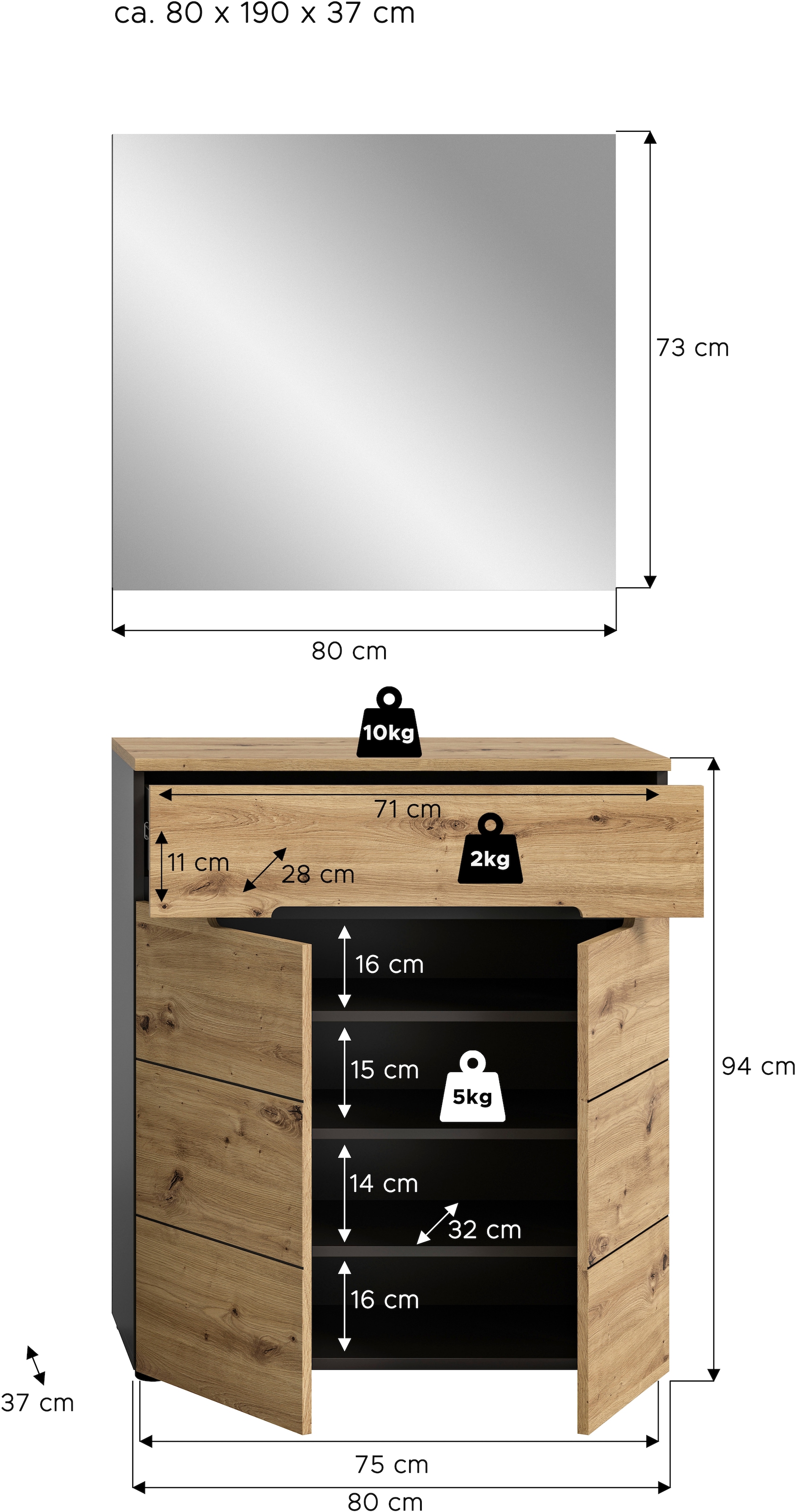 INOSIGN Garderoben-Set »REHAT, TOPSELLER!, 2-teilig, Breite 80cm, individuell erweiterbar«, (2 St.), Garderobenkombination, Kombination, Diele, Garderobe, Garderobenmöbel