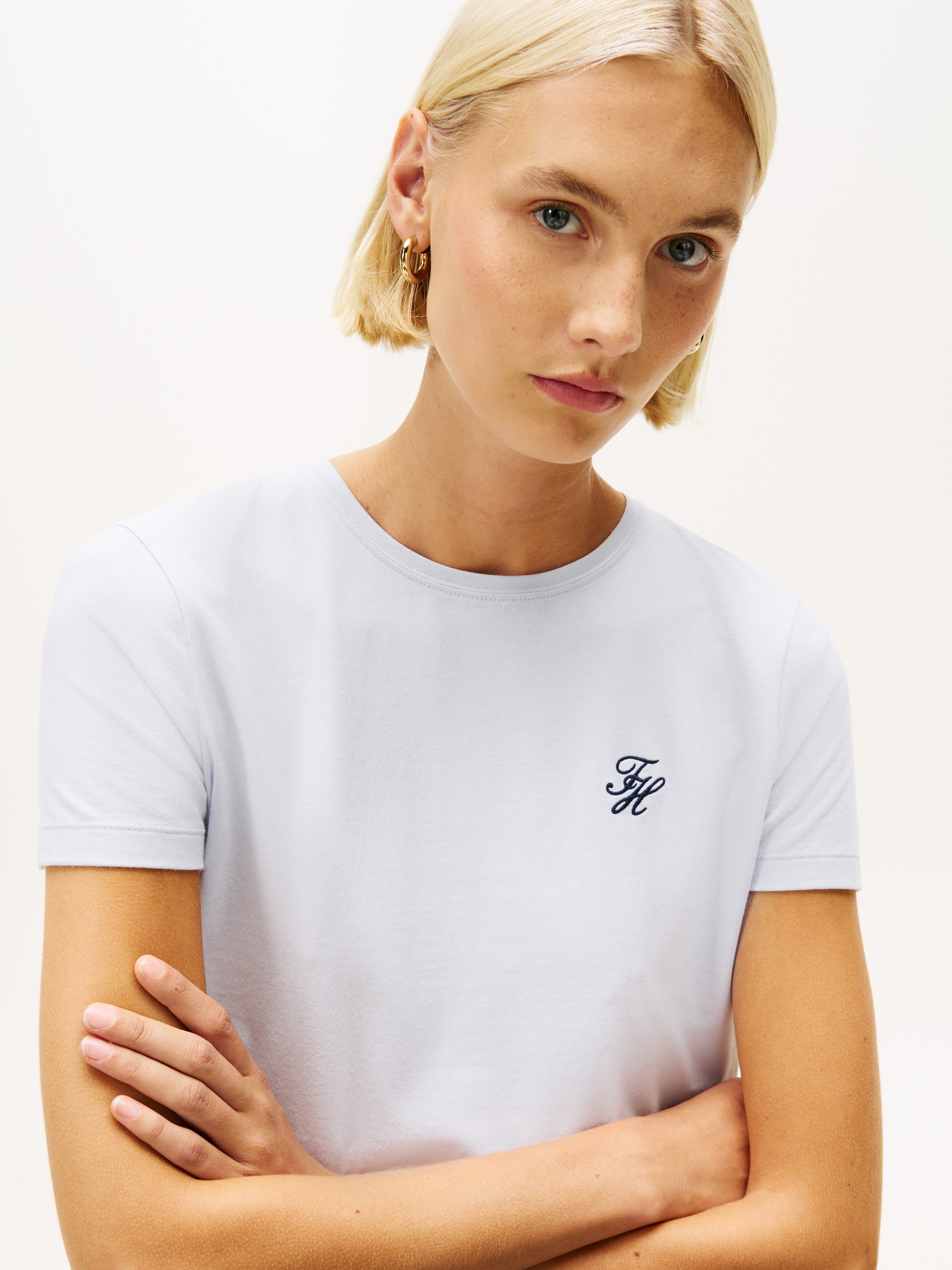 Tommy Hilfiger Kurzarmshirt »TH SCRIPT REG C-NK SS TEE« Stretch, Baumwollmischung, regular fit