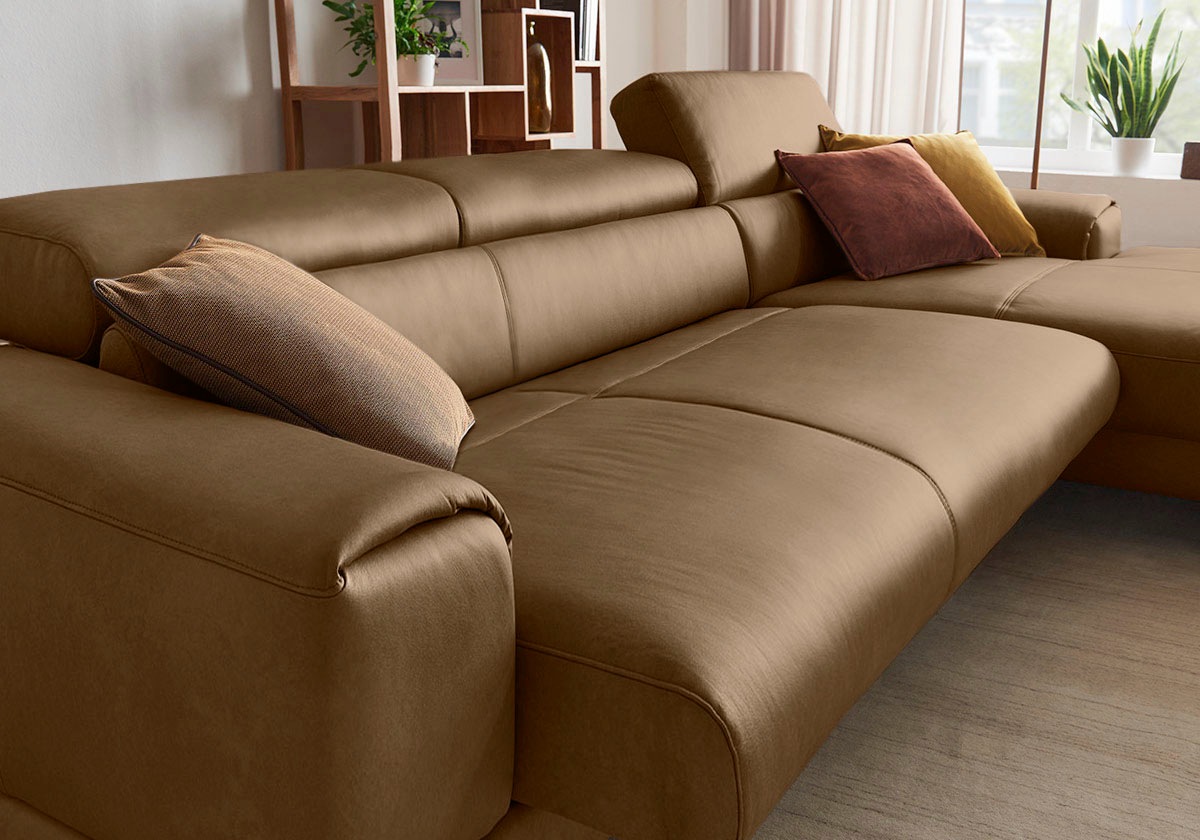 W.SCHILLIG Ecksofa »piedroo, Designsofa mit tollem Sitzkomfort, bequem und elegant, L-Form«, Kopfteilverstellung, wahlweise mit Sitztiefenverstellung, Breite 343cm