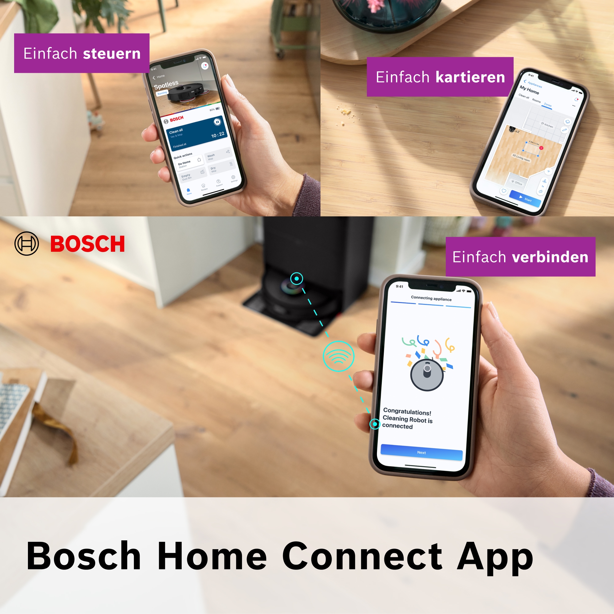 BOSCH Saugroboter »Spotless Max BCRDW3B, rotierende Wischpads, 70°C Selbstreinigung«, Datensicherheit, 11.000 Pa Saugkraft, Absaugstation, Carbon Bürste