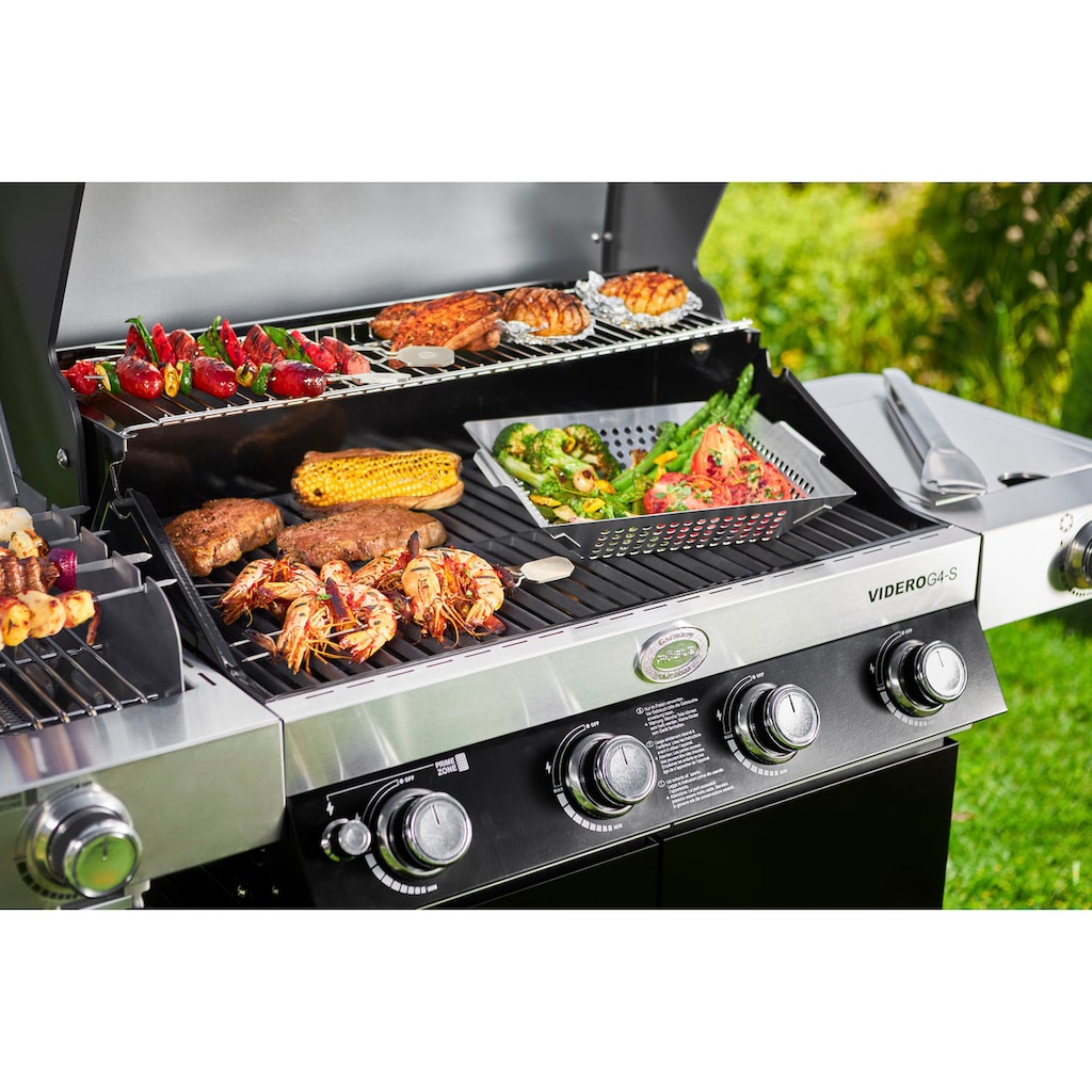 RÖSLE Gasgrill »BBQ-Station VIDERO, 25524«, G4-S Schwarz, 4 Brenner, extra Primezone und Seitenbrenner, VARIO+