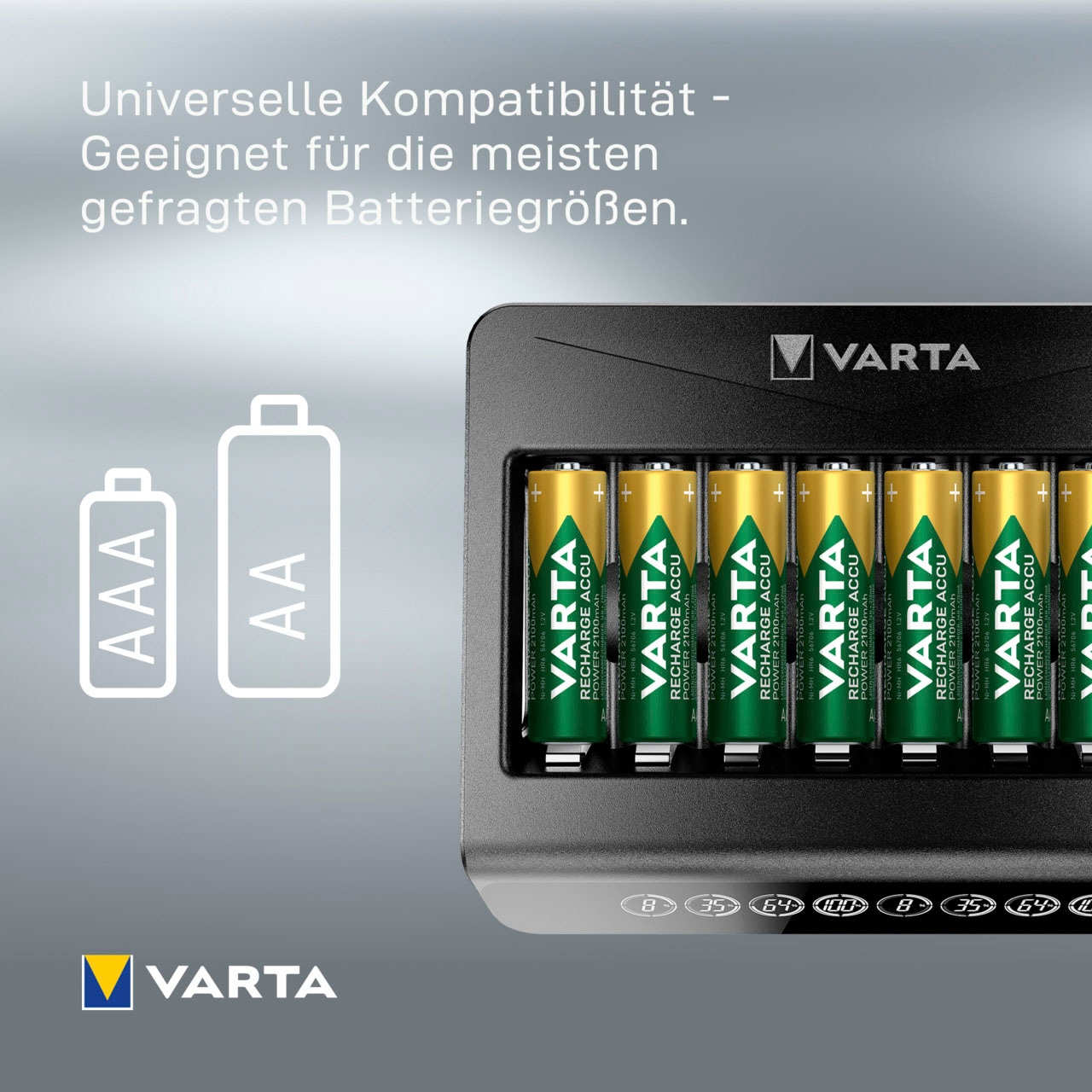 VARTA Akku-Ladestation »VARTA LCD Multi Charger+ für 8 AA/AAA Akkus mit Einzelschachtladun«