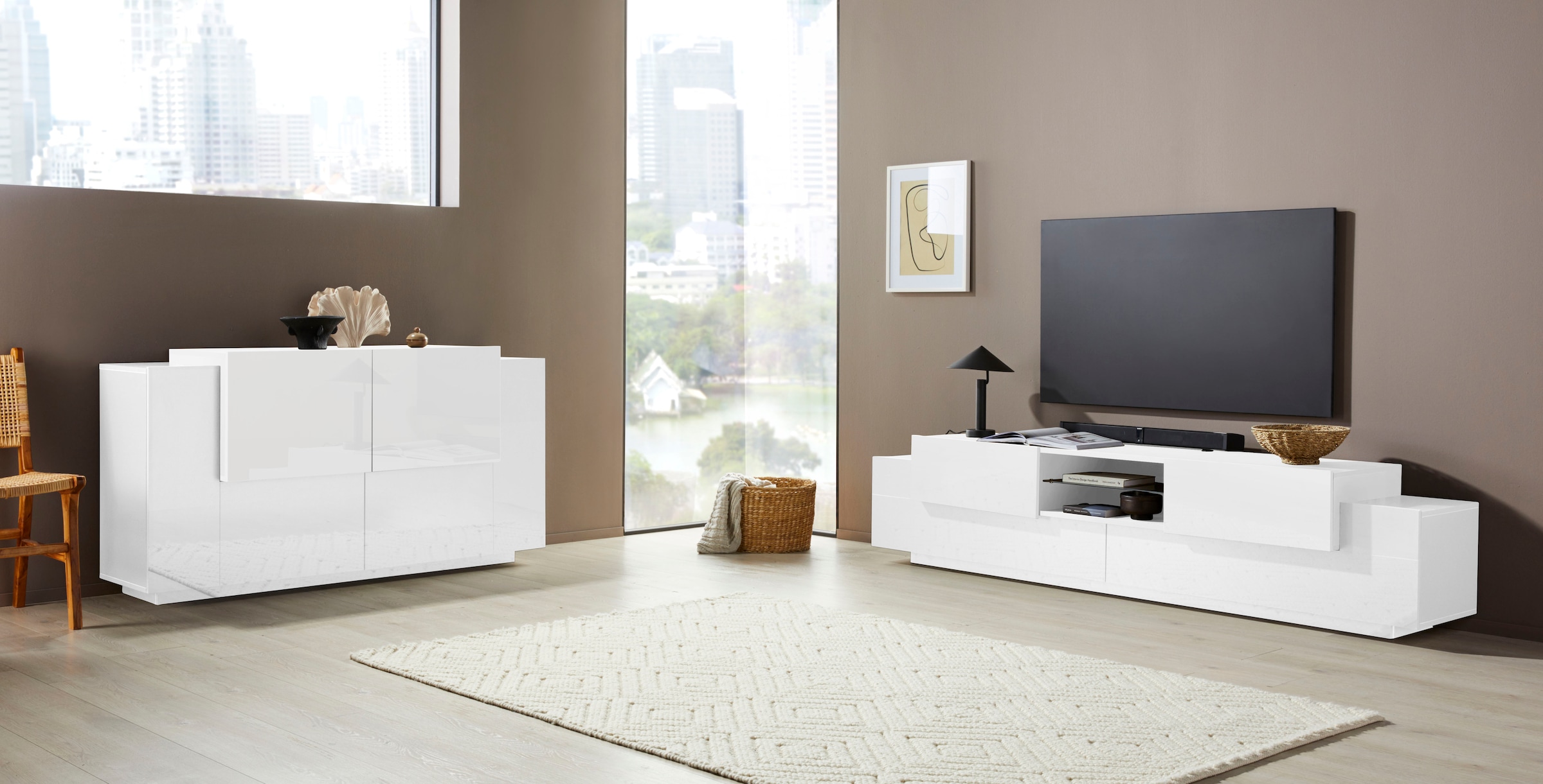 INOSIGN Sideboard »Coro, Kommode, Schrank, Kredenz, grifflos mit Einlegeböden«, 4 Türen, Doppeltiefe, B/T/H 160x86x45cm
