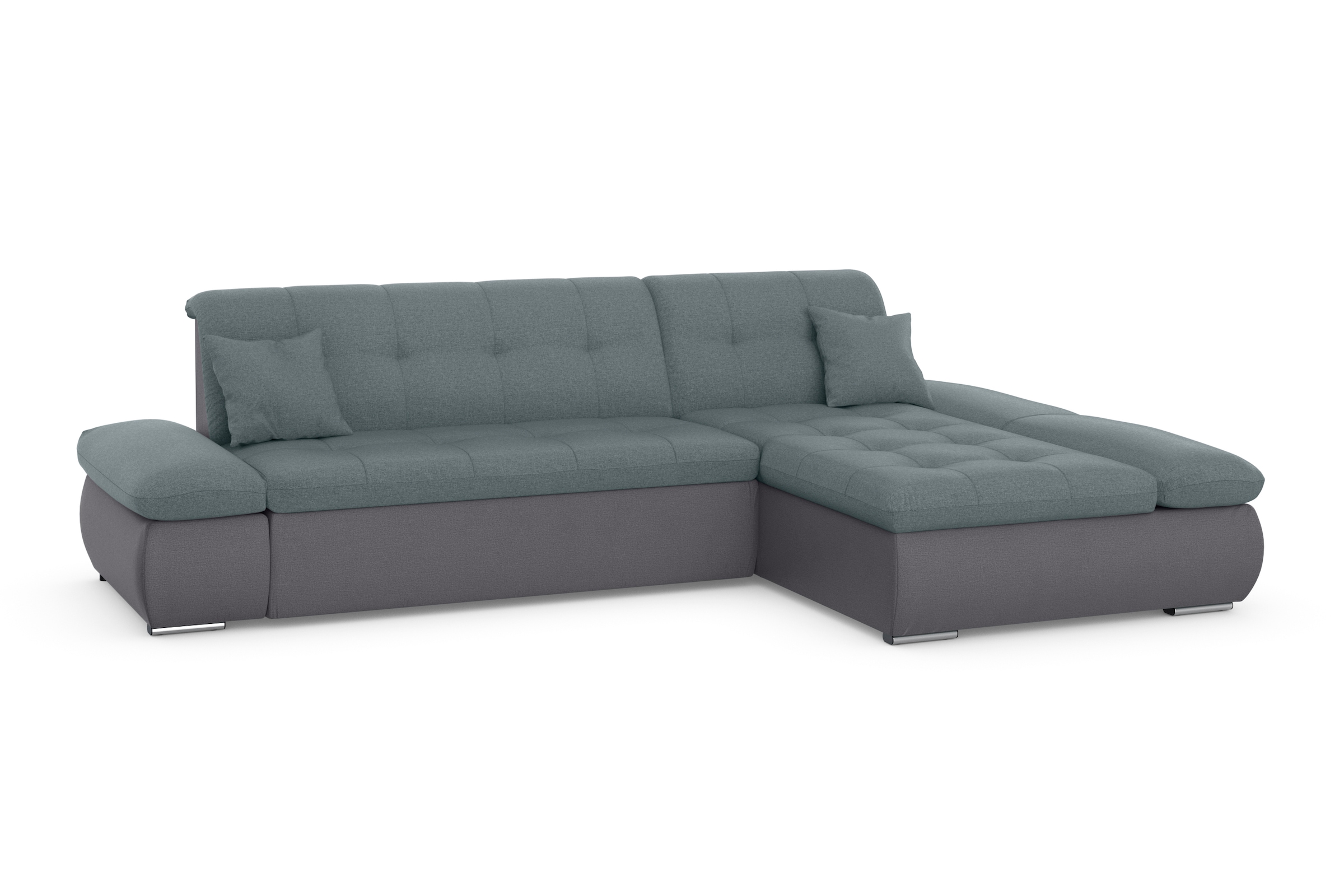 DOMO collection Ecksofa »Moric, L-Form, XXL-Sofa - Breite 300cm«, wahlweise mit Bettfunktion und Armteilverstellung, grau-eisblau