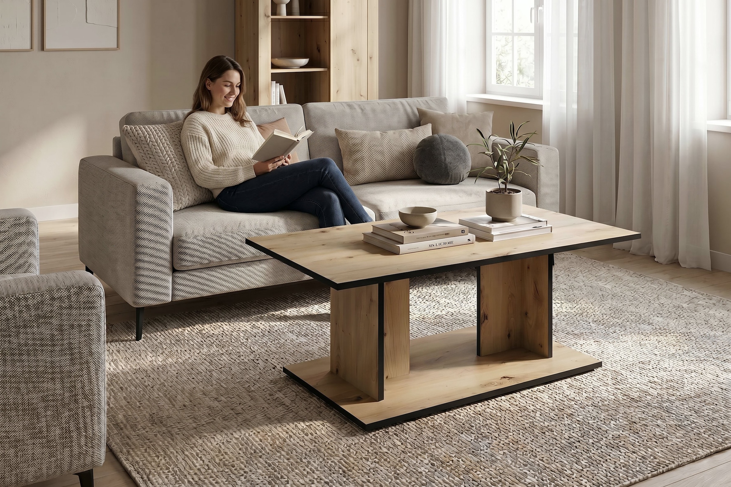 byLIVING Couchtisch »TOM« Eiche-Optik oder Weiß, Kante schwarz, Belastbarkeit 40 kg, B: 110 cm
