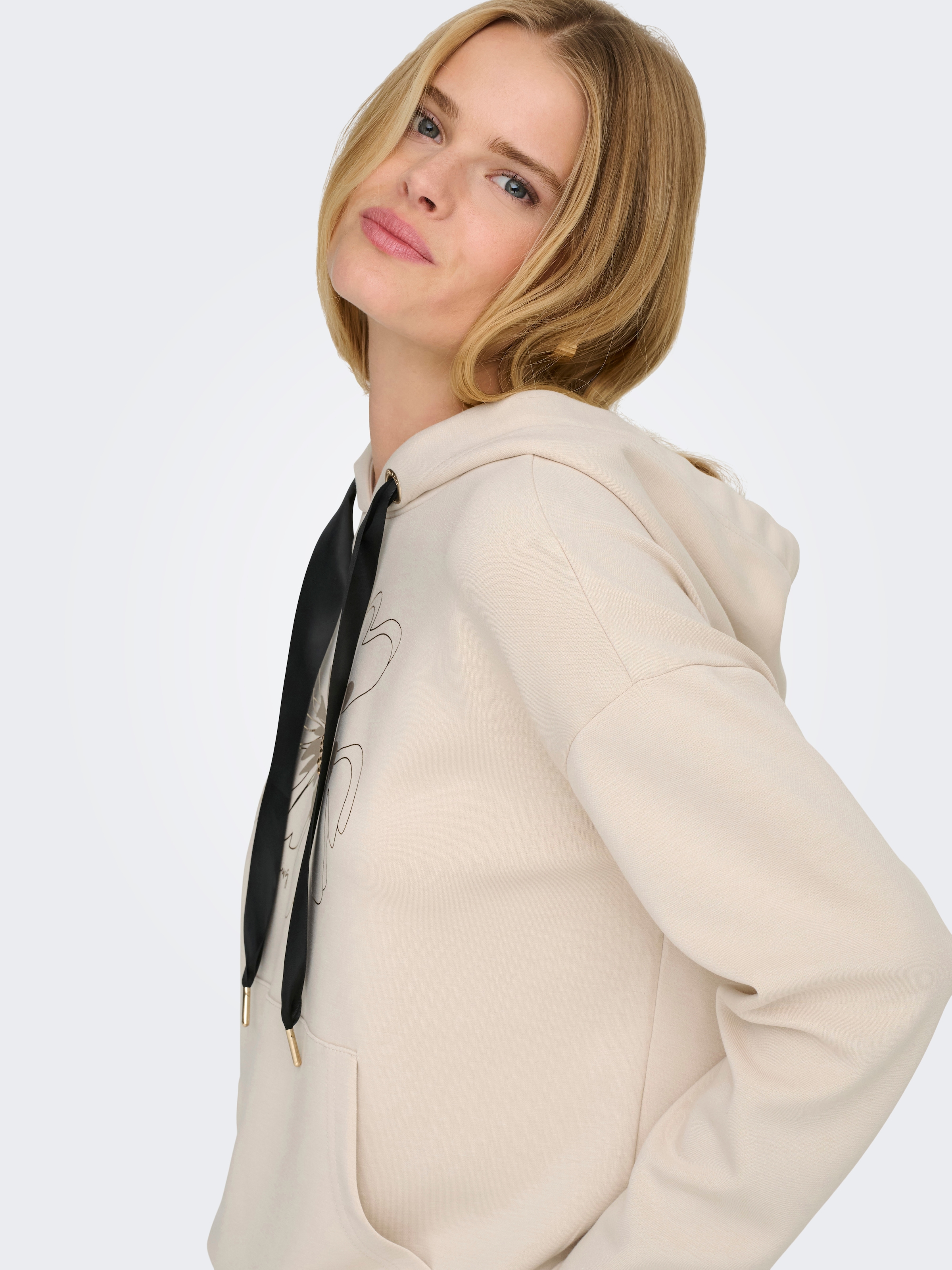 ONLY Sweatshirt »ONLFANCY L/S HOOD PRINT SWT«, Materialmix, regular fit
