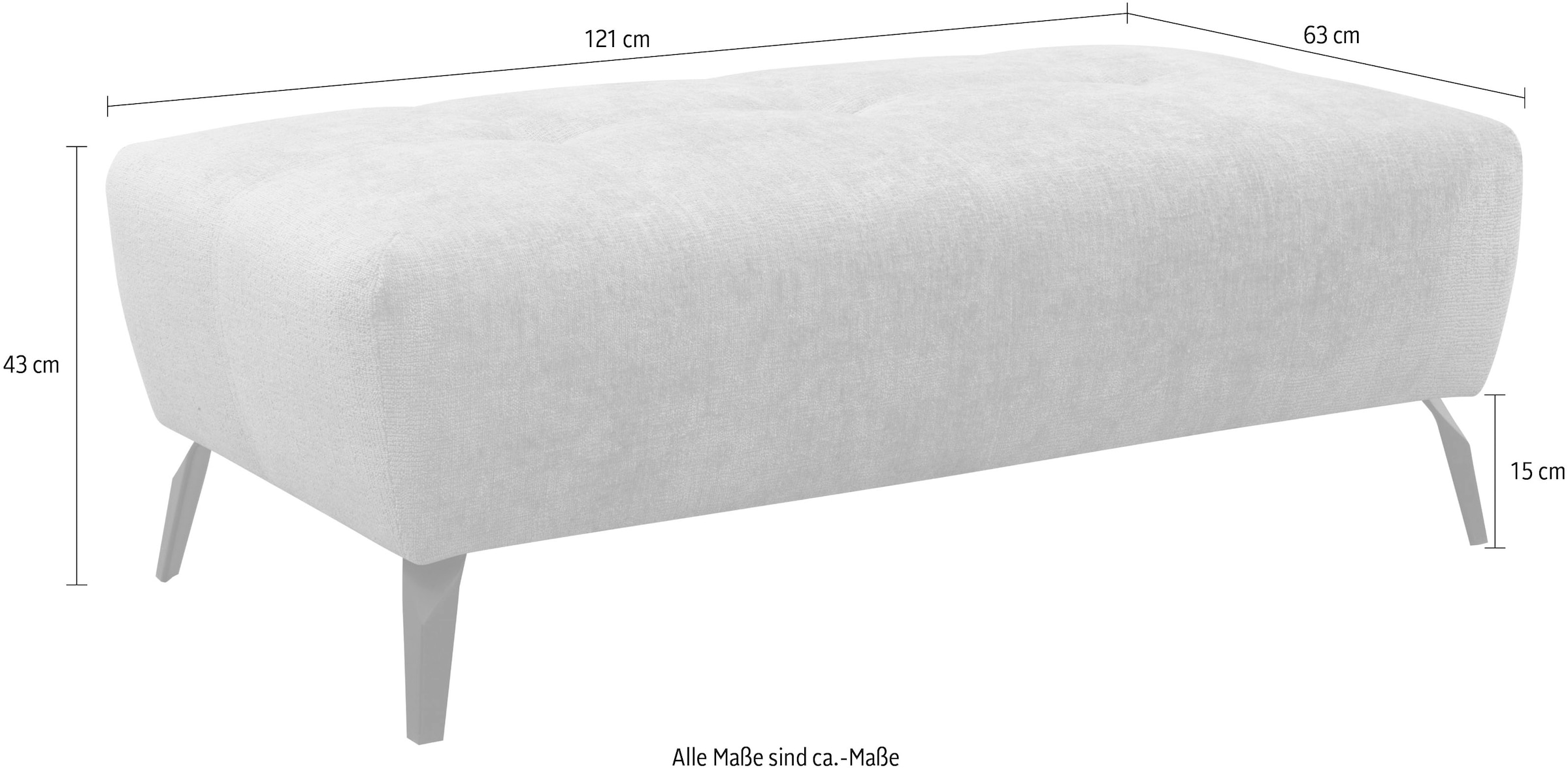 OTTO home Hocker »Viborg 121 x 63 cm, mit Steppungen, elegant, modern« pflegeleichter Bezug, extra hohe Füße - passend für Saugroboter!