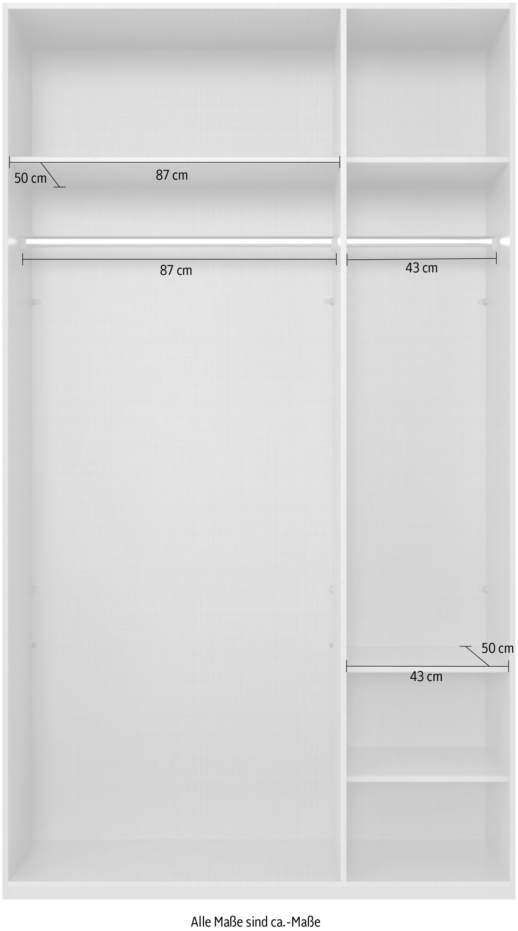 Wimex Kleiderschrank »Mugano, in 5 Breiten und 2 Höhen, Made in Germany«, (in Basic oder Premium Ausstattung mit 2 weiteren Einlegeböden), mit langen Griffstangen aus Metall, wahlweise mit oder ohne Spiegel
