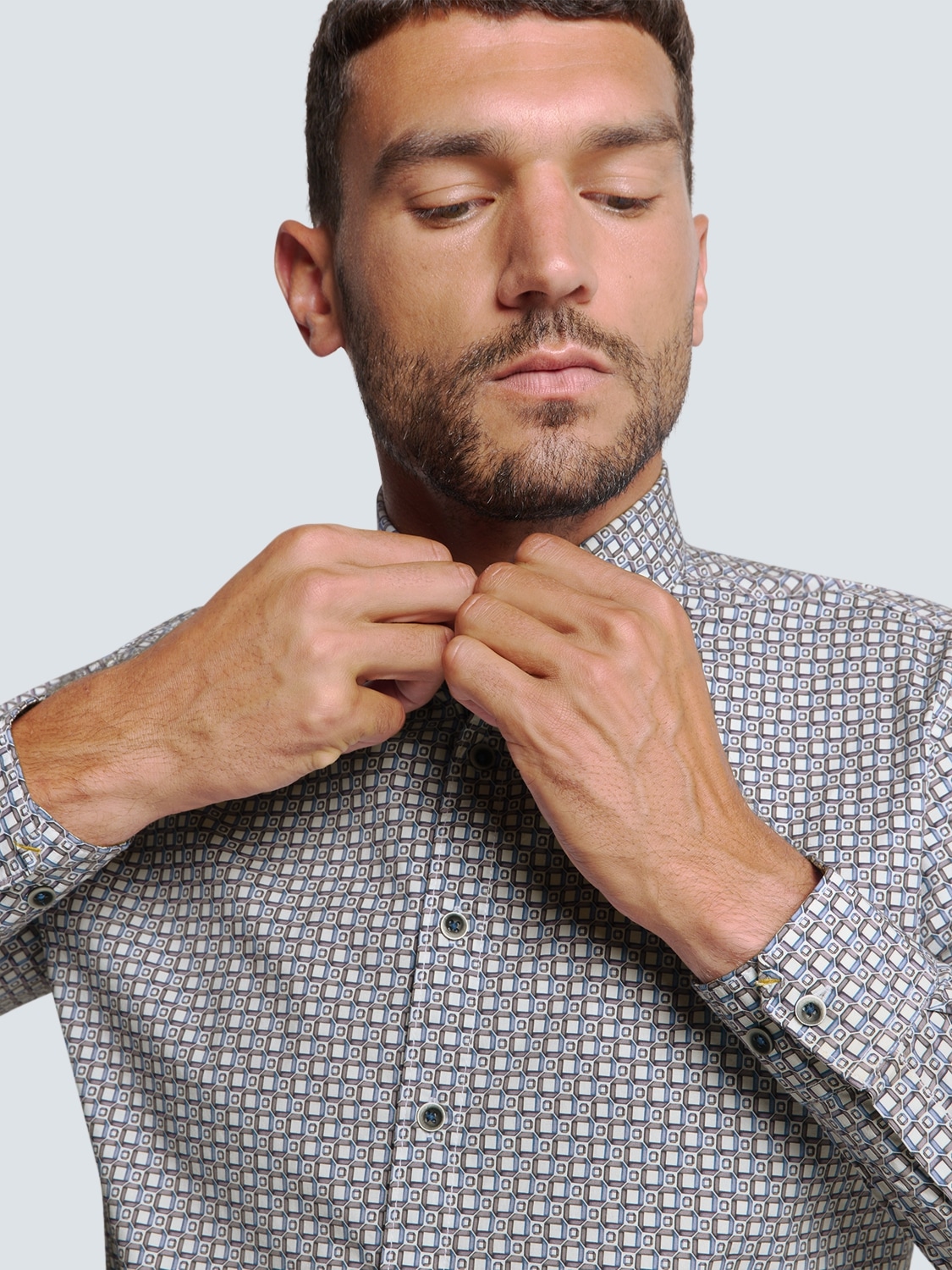 NO EXCESS Langarmhemd gemustert, mit Knopfleiste