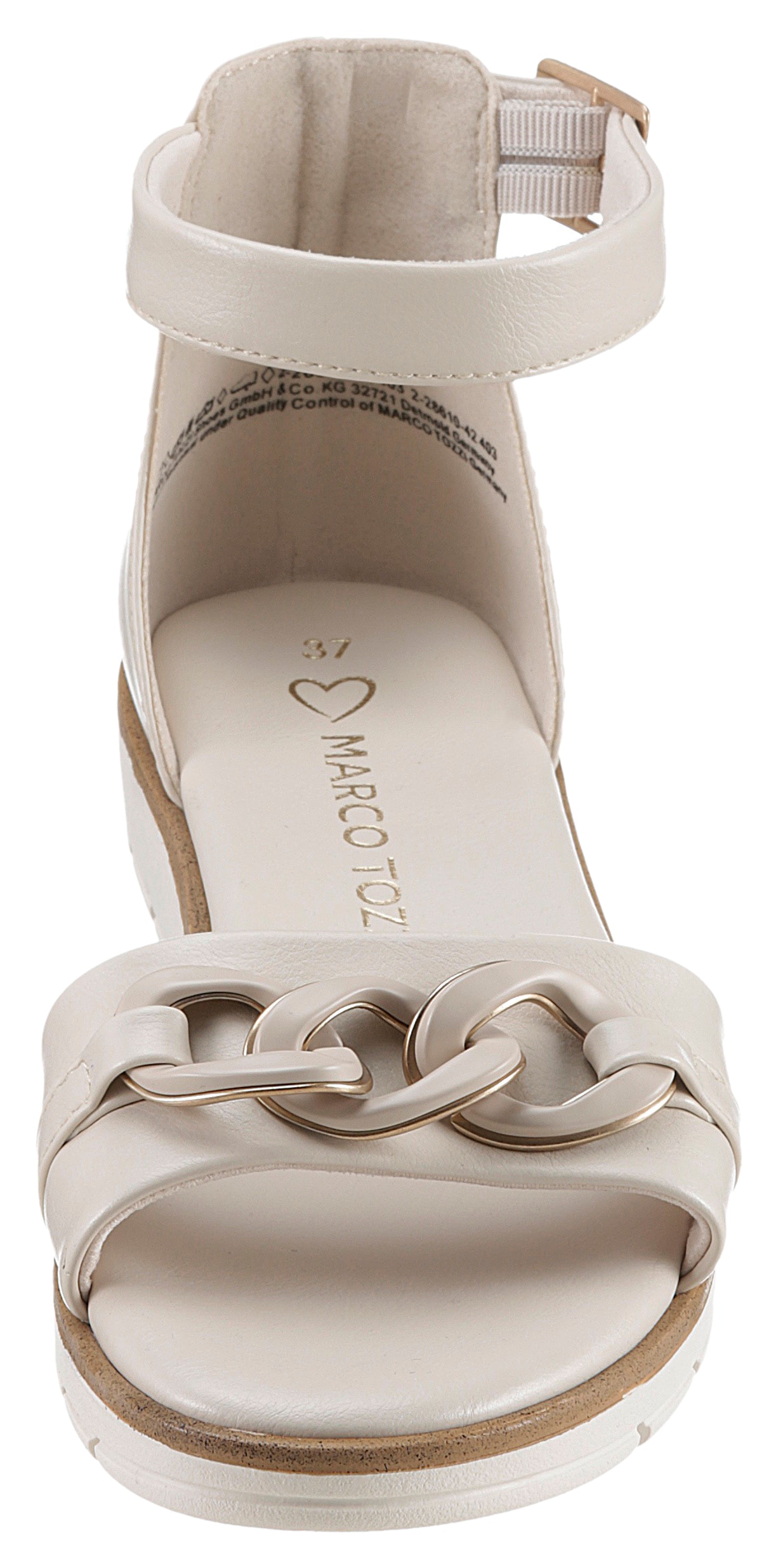 MARCO TOZZI Riemchensandale, Keilabsatz, Sommerschuh, Sandalette, mit Zierkette Ton in Ton