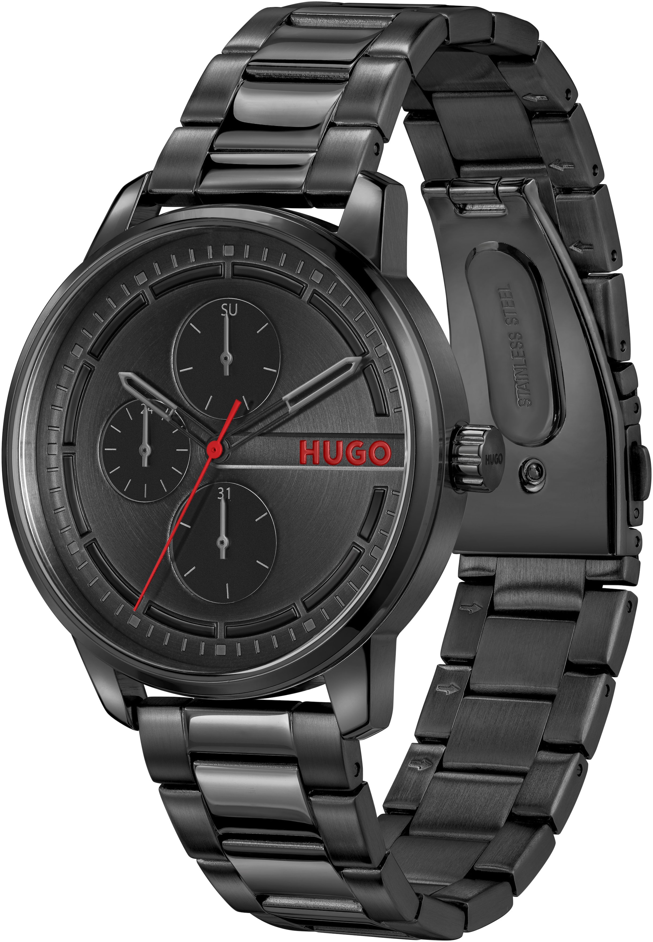 HUGO Multifunktionsuhr »#STAMP MULTI«, Armbanduhr, Quarzuhr, Herrenuhr, Datum, Edelstahlarmband