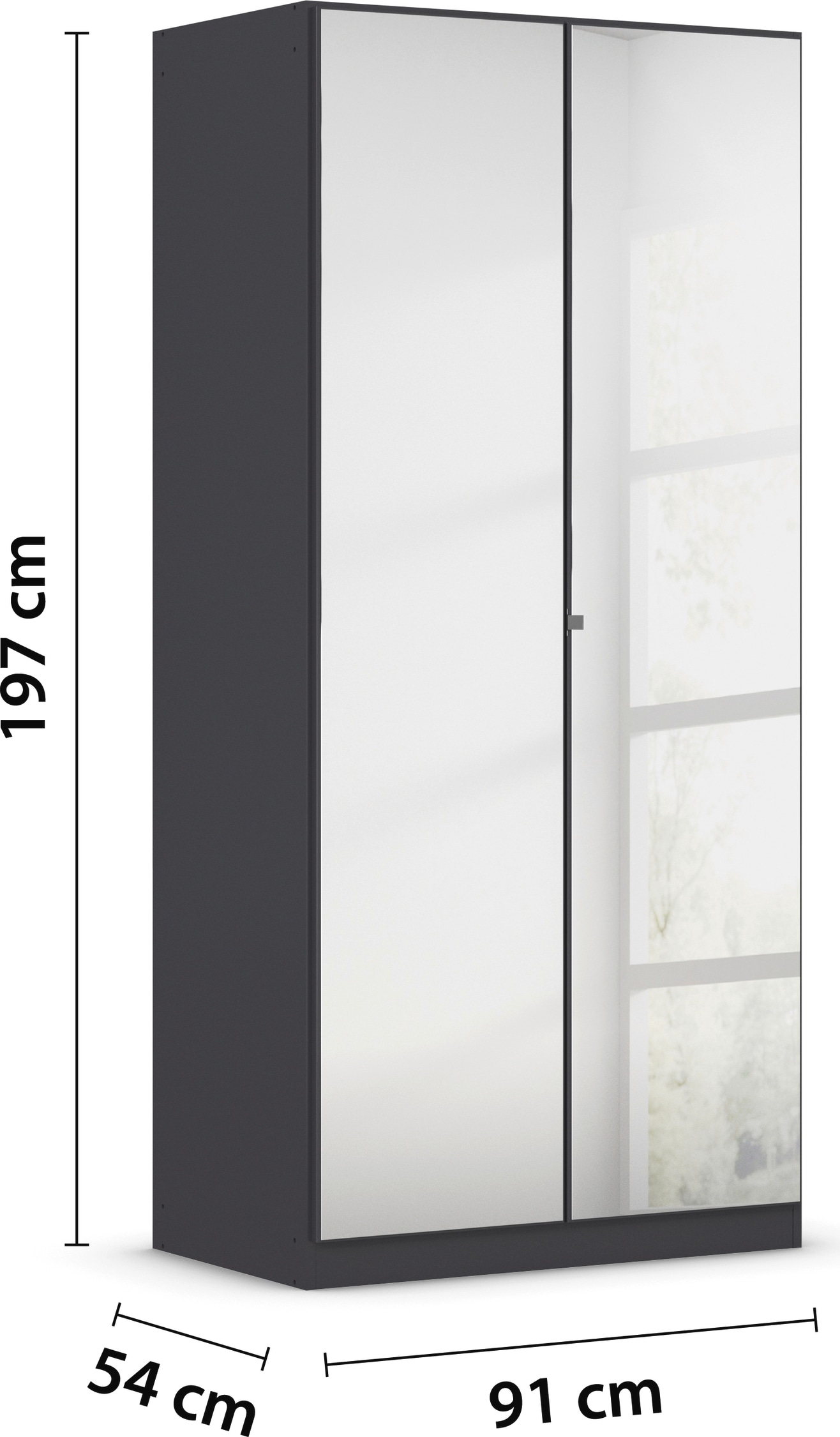 rauch Drehtürenschrank »Reflect«, mit Spiegelfront, inkl. praktischer Inneneinteilung und Stoffboxen-Set