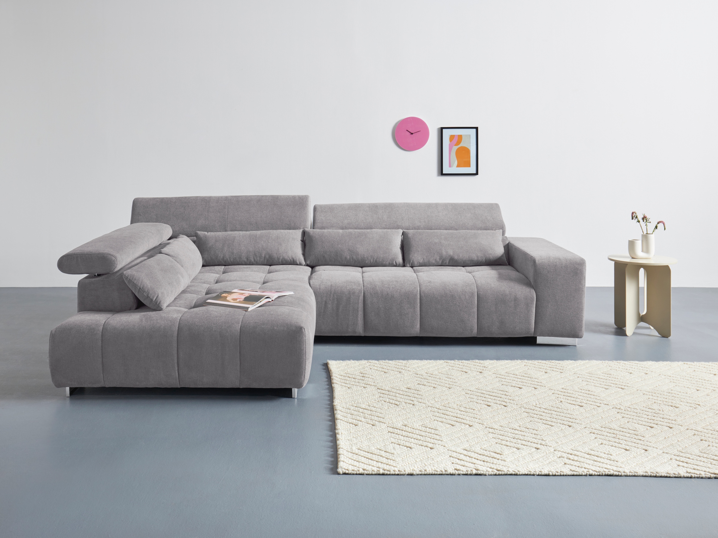 COTTA Ecksofa »Orion L-Form«, mit Ottomane, inklusive verstellbarer Kopfstützen und 5 Nierenkissen