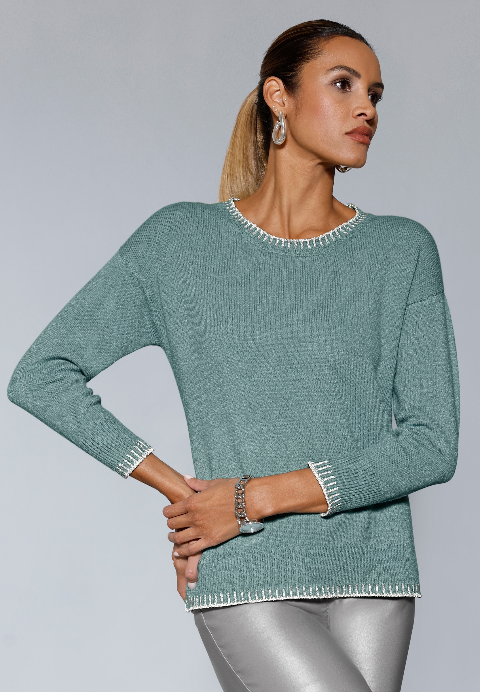 creation L Strickpullover »Modal-Mix-Pullover Langarm-Pullover mit Glanzgarn«