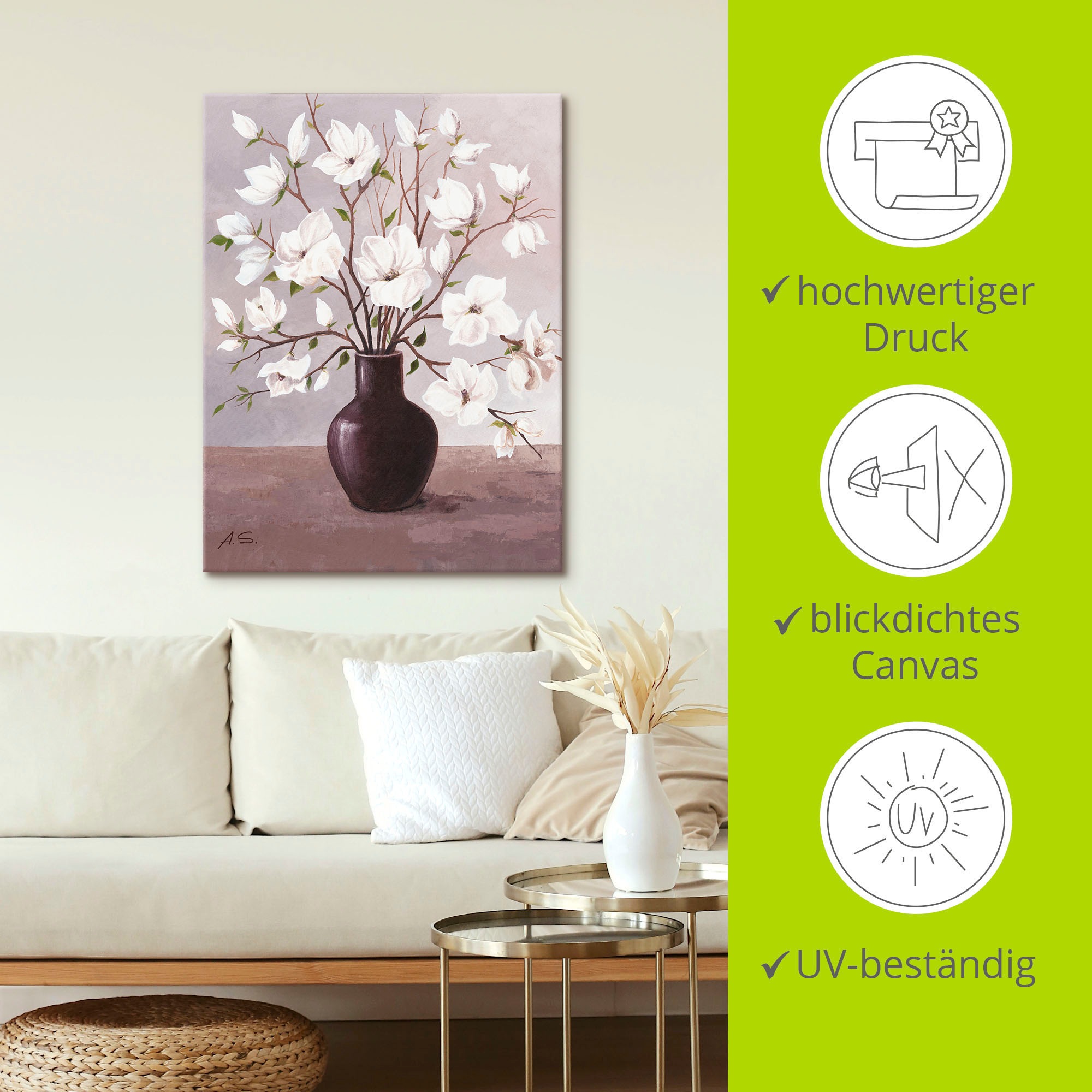 Artland »Magnolien« Blumen 1 Stk. tlg. auf Holzrahmen gespannt