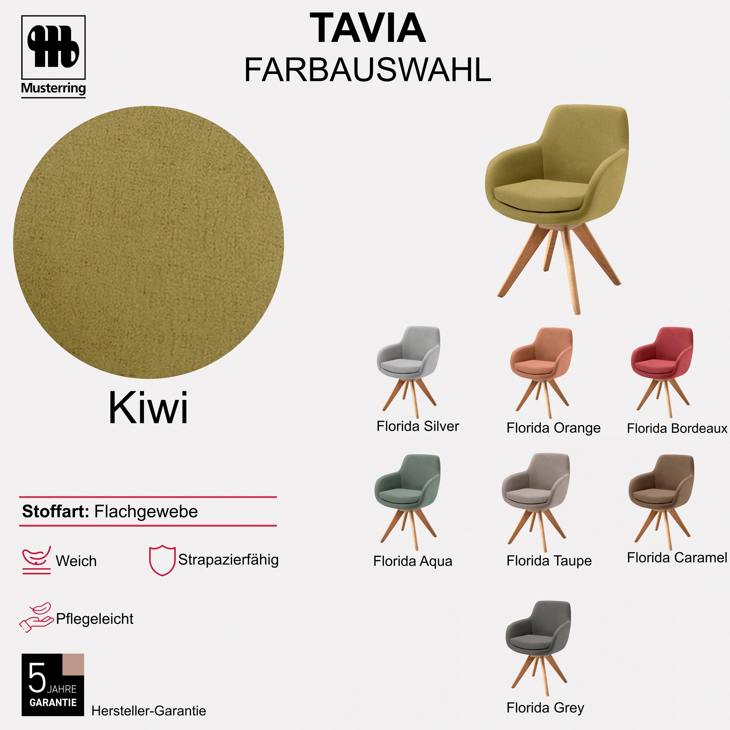 Musterring Esszimmerstuhl »Tavia« (Set) 2 Stk.Stativgestell Eiche Bianco, Drehfunktion optional, diverse Farben