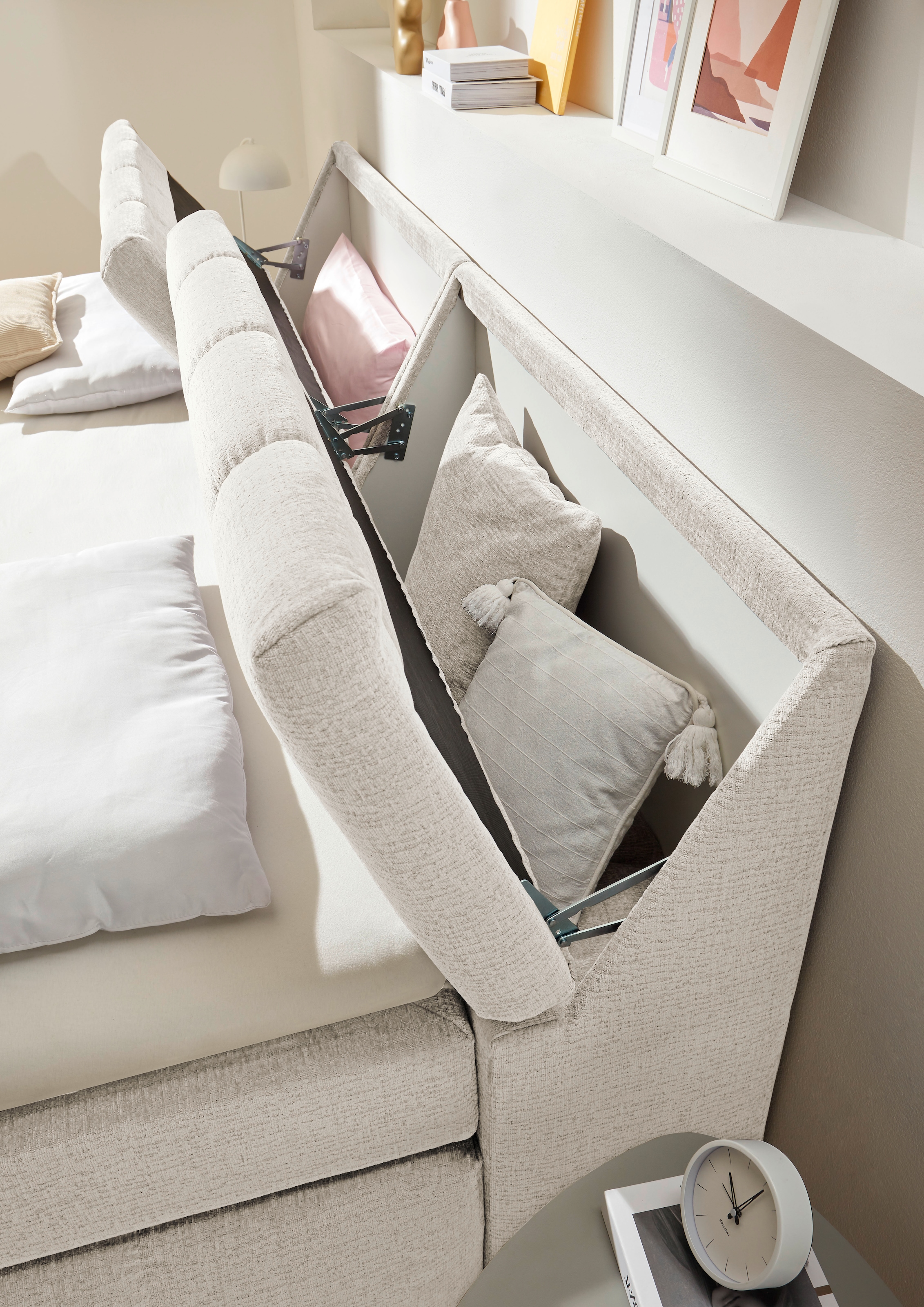 ED EXCITING DESIGN Boxspringbett »Elkford, Familienbett in der Größe 240x200cm« inkl. Stauraum im Kopfteil