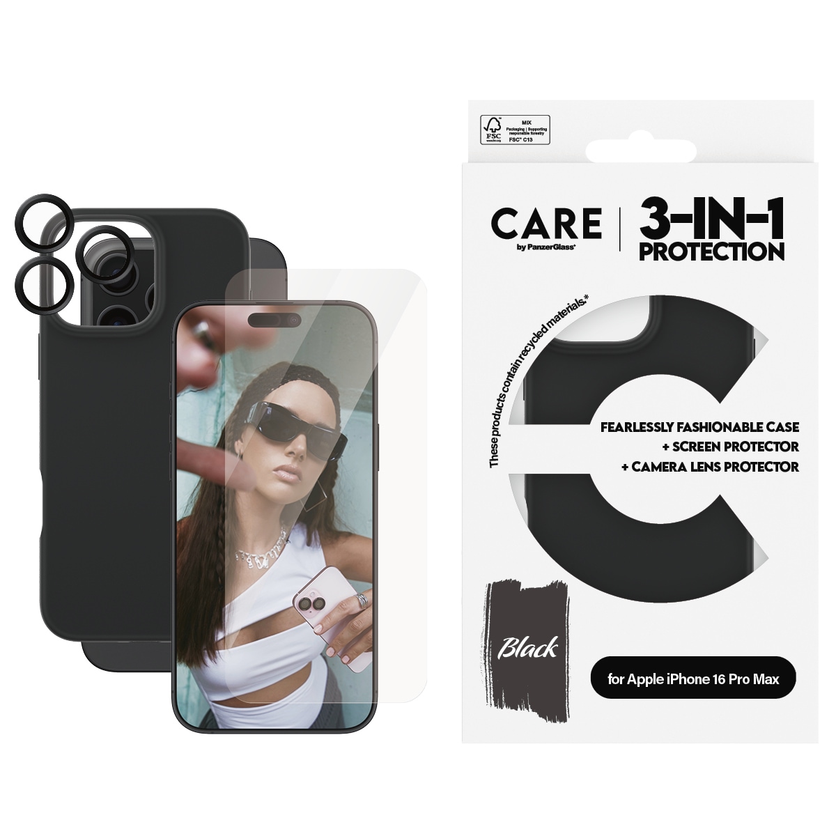 Displayschutzglas »3-in-1 Protection, Glass, Case, Lenscover«, für Apple iPhone 16 Pro...