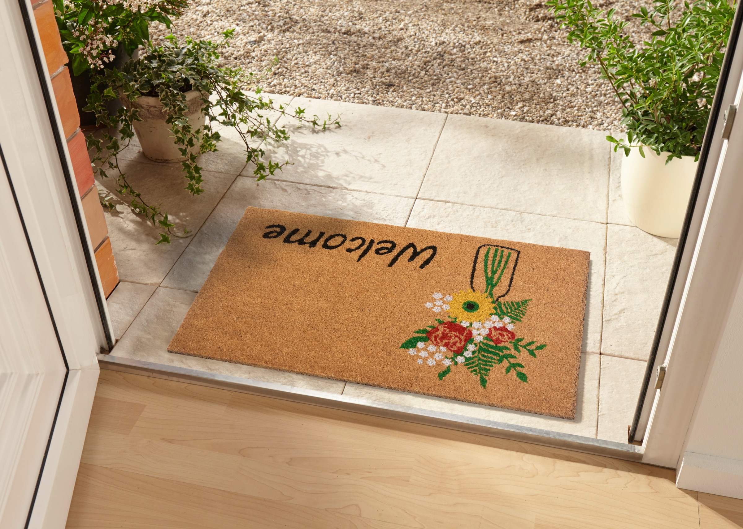 HANSE Home Fußmatte »Welcome & Flowers, Türmatte«, rechteckig, 15 mm Höhe, Kokos, Schmutzfangmatte, Outdoor, Rutschfest, Innen, Kokosmatte, Flur