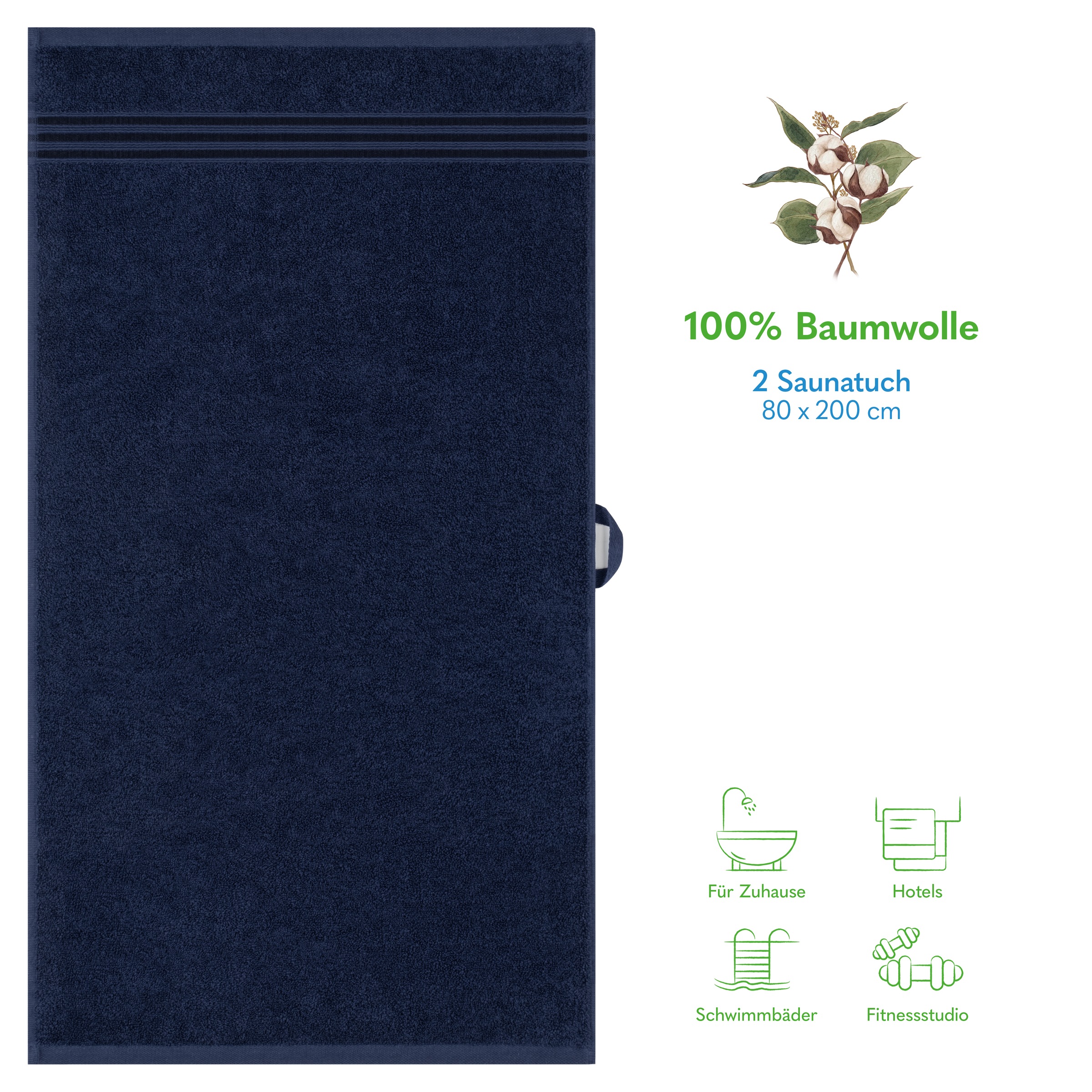 HAMMETEX Saunatuch »Hammetex 2er Set extra große Saunatücher«, (Packung, 2 St., 80x200 Saunatücher), 100% Baumwolle – Weich & Saugfähig – Luxuriöse Große Spa-Badetücher