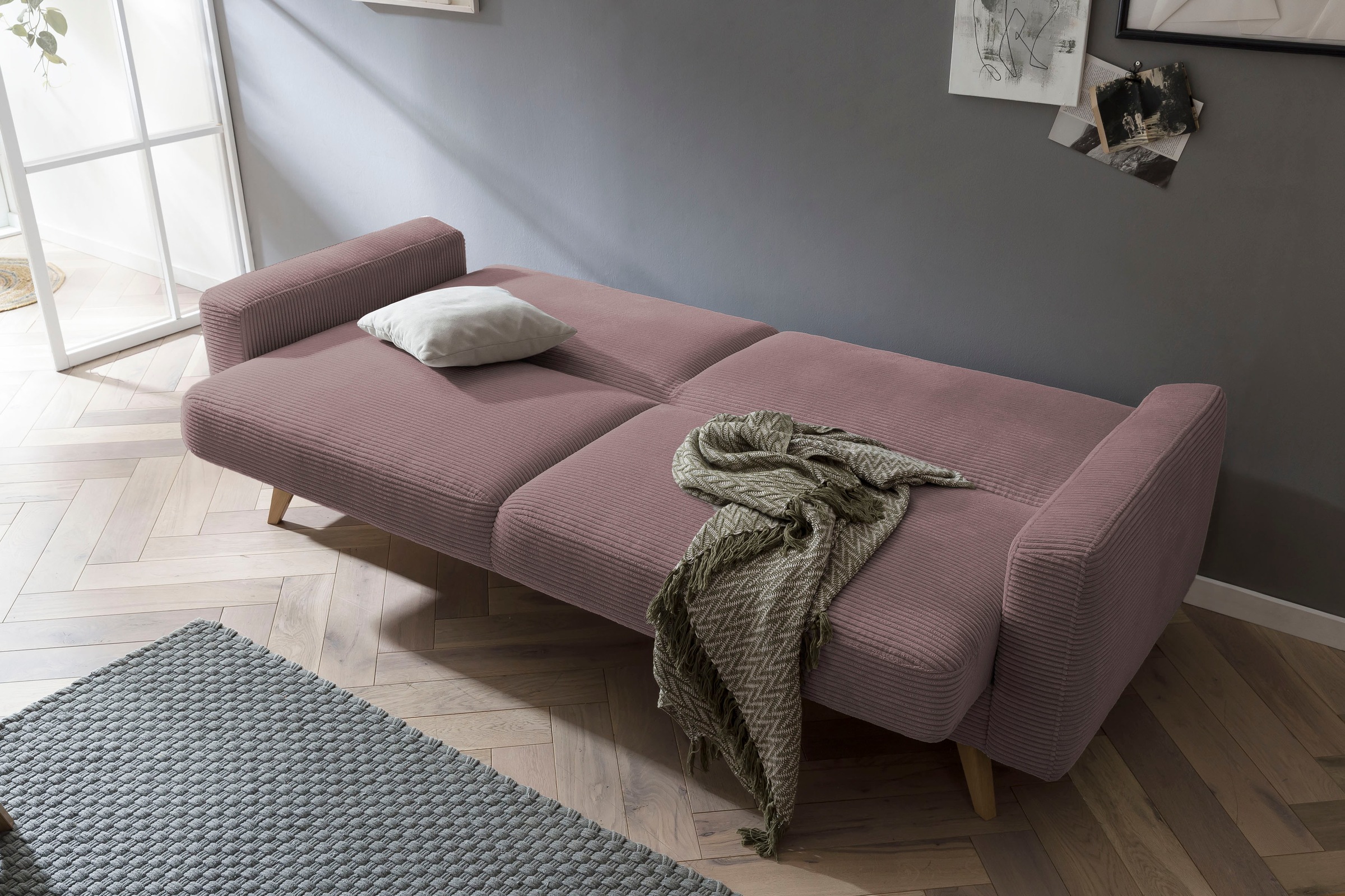 exxpo - sofa fashion 3-Sitzer »Samso, elegant und bequem, aktueller Cord Bezug, Kippcouch«, hochwertige Verarbeitung, Schlafsofa inkl. Bettfunktion und Bettkasten