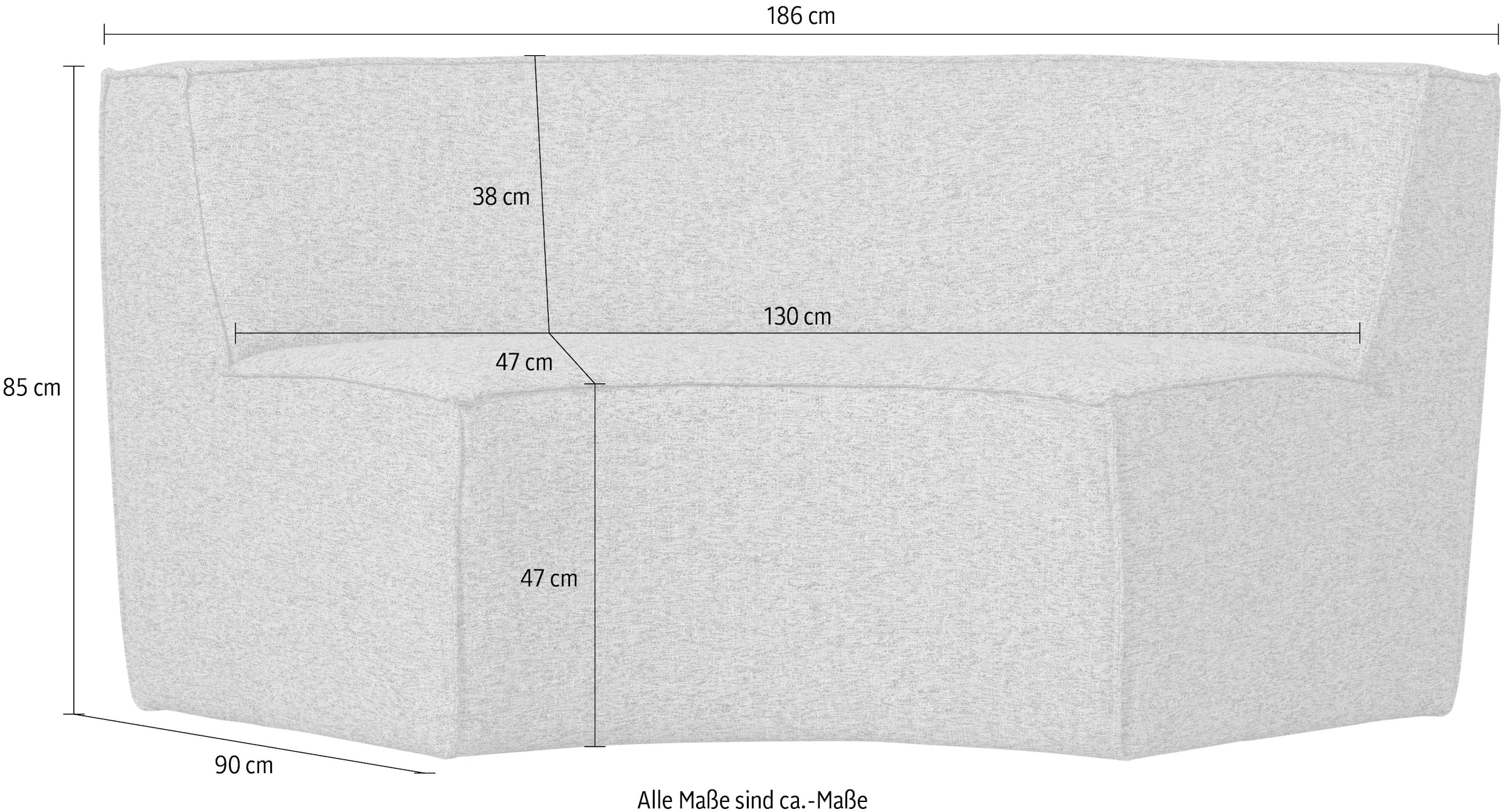 WOOOD Essbank »Europa mit Grobgewebe-Bezug und runder Formgebung B186 x T90 x H85 cm« Sehr hohe Verschleißfestigkeit, Teflon-Imprägnierung, Tragkraft 150 kg