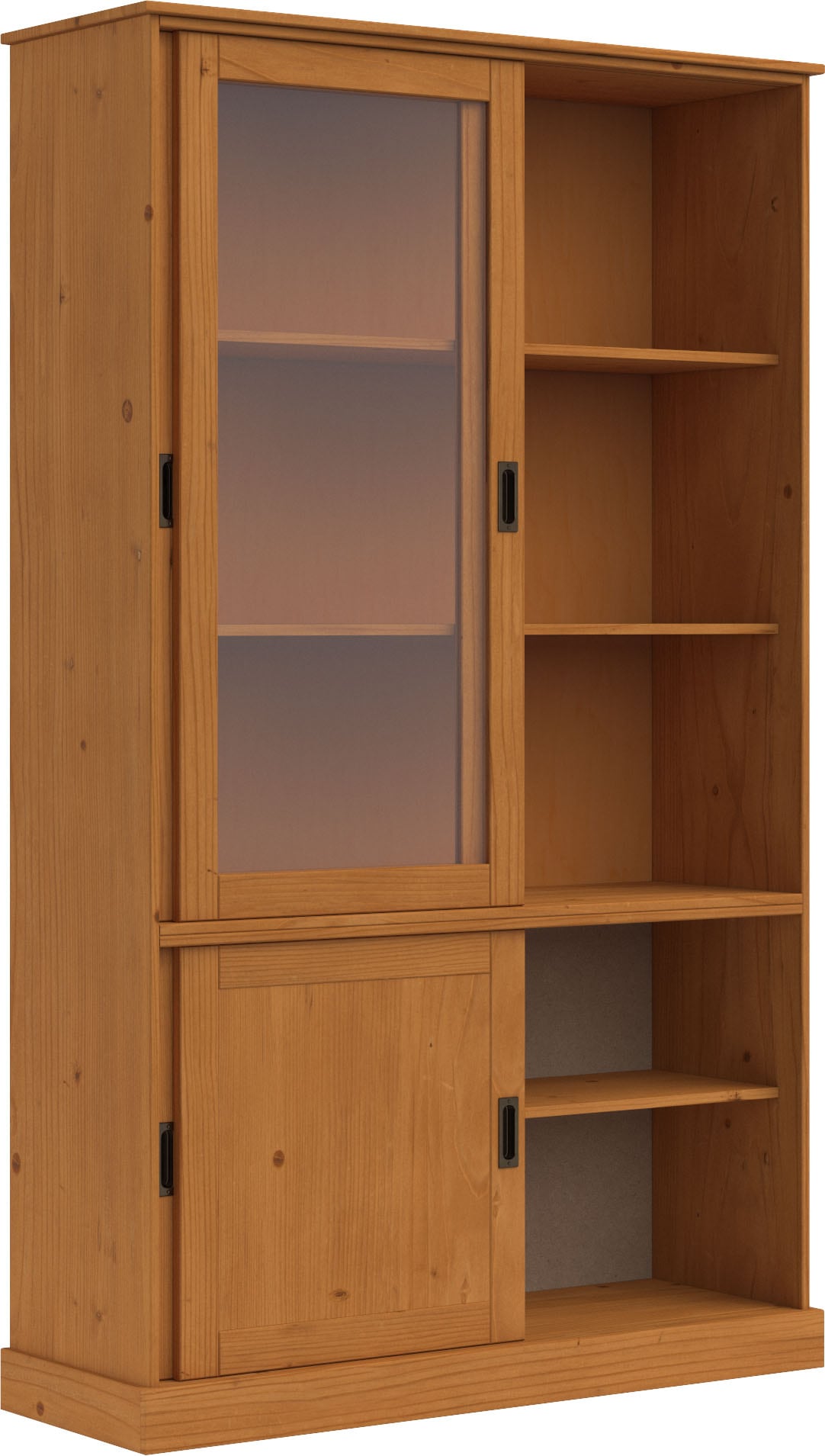 Home affaire Vitrine »Schröder«, mit 2+2 Schiebetüren, aus massivem Kiefernholz, Breite 114 cm