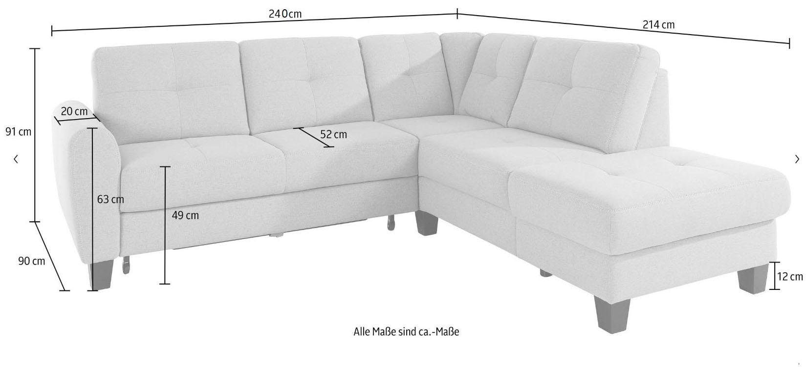 sit&more Ecksofa »Varese L-Form«, mit Federkern, wahlweise mit Bettfunktion und Stauraum