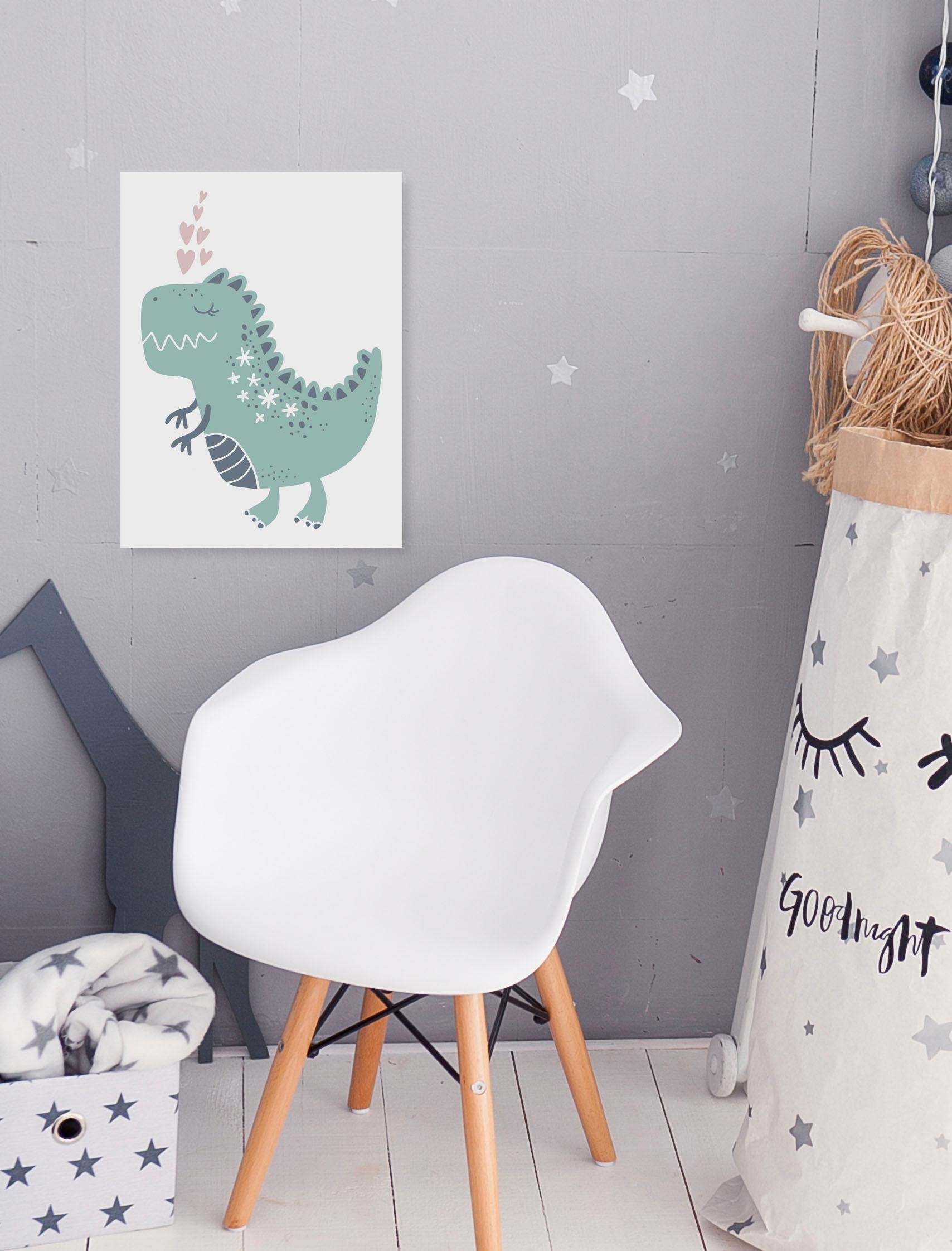 Lüttenhütt Leinwandbild »Drache«, Dinosaurier-Tiere-Drachen-Kind-Kinder-Herz-Herzbilder, Premium-Leinwandstoff, Handarbeit aus Deutschland, Kindermotiv