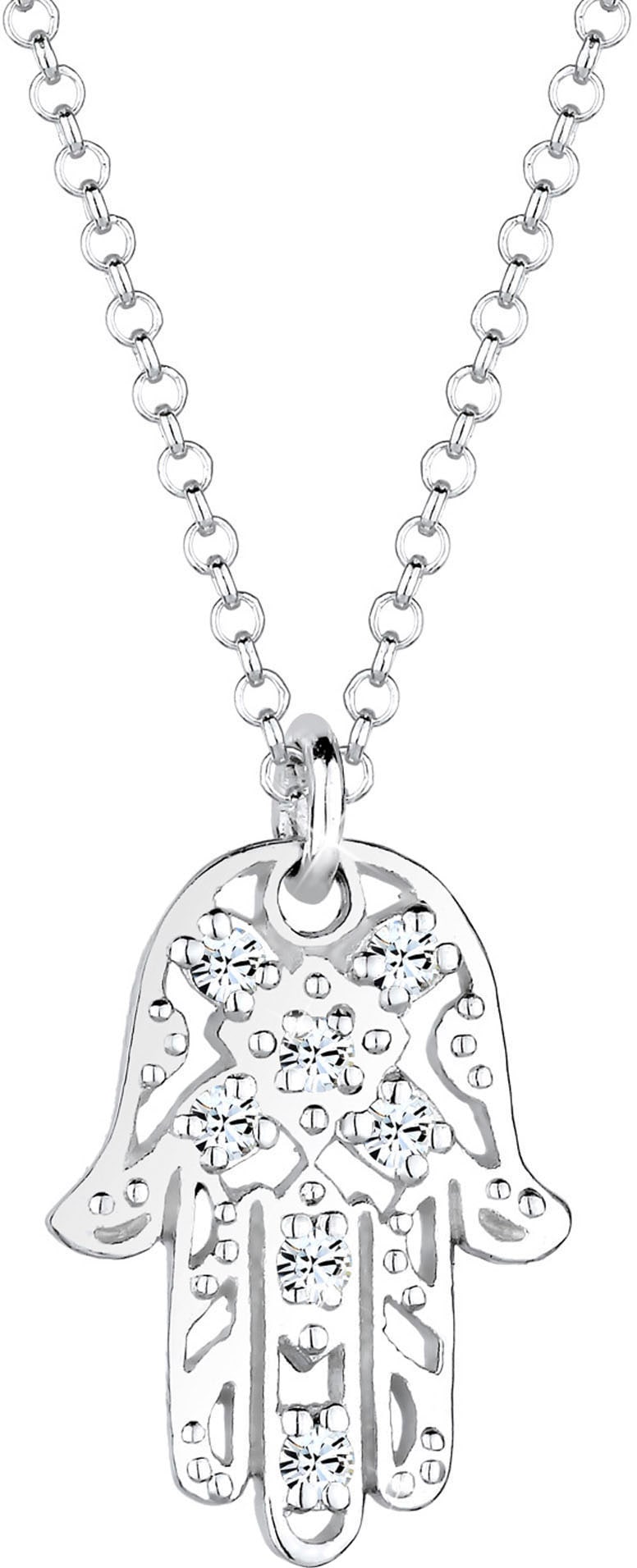 Elli Kette mit Anhänger »Hamsa Hand Schmuck Geschenk, 0105221613, 0105991613«, mit Glasstein