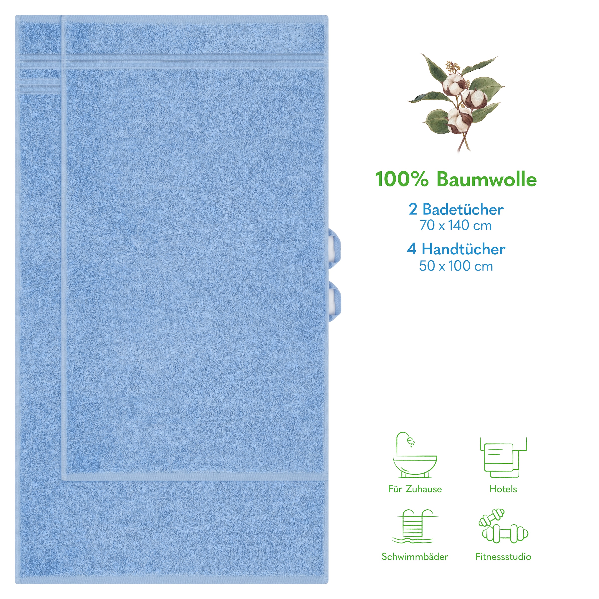 HAMMETEX Handtuch Set »6-teiliges Handtuch Set, 100% Baumwolle, Weich & Saugstark«, Set, 6 tlg., Frottier, mit Bordüre, einfarbig, weich