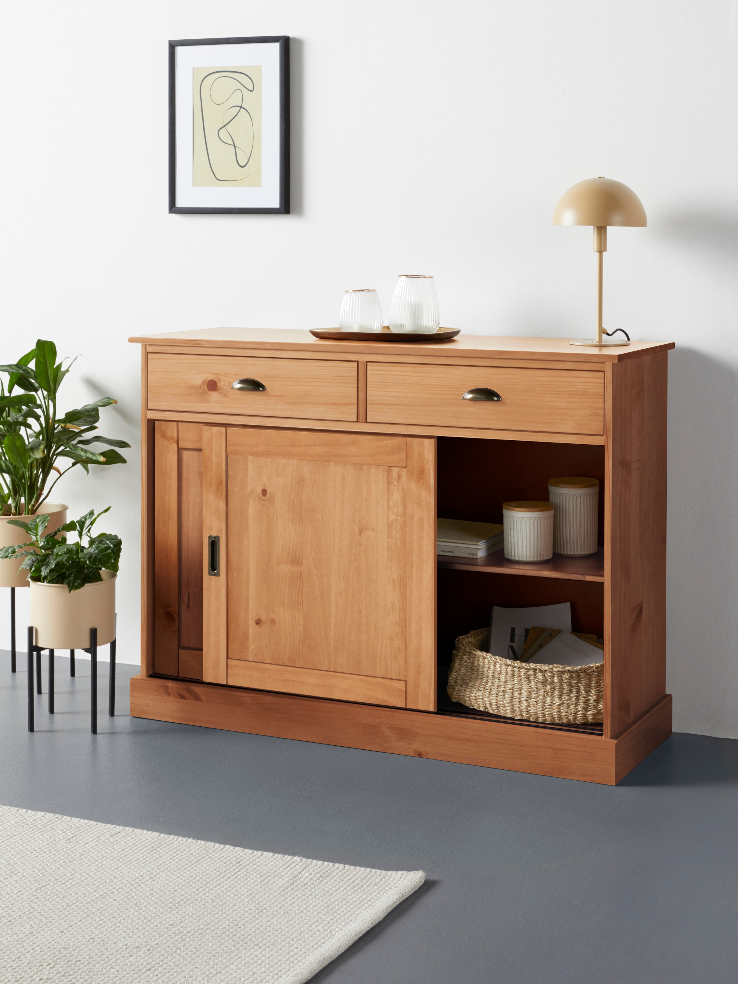 Home affaire Sideboard »Schröder« Kommode, 2 Schiebetüren, 2 Schubkasten, aus massivem Kiefernholz