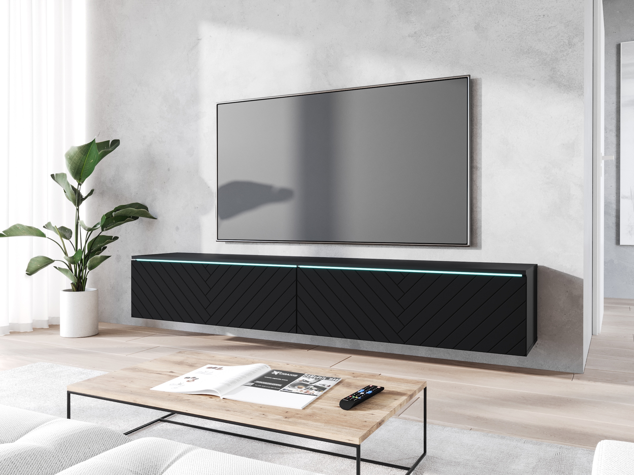 INOSIGN Lowboard »Vera, wahlweise mit oder ohne Beleuchtung«, gefräste MDF Front mit 3D Effekt, stehend und hängend montierbar