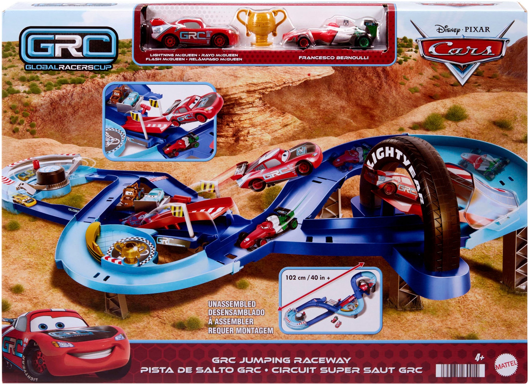 Hot Wheels Autorennbahn »Disney Pixar Cars GRC Sprung-Rennstrecke Spielset«, inkl. 2 Spielzeugfahrzeuge