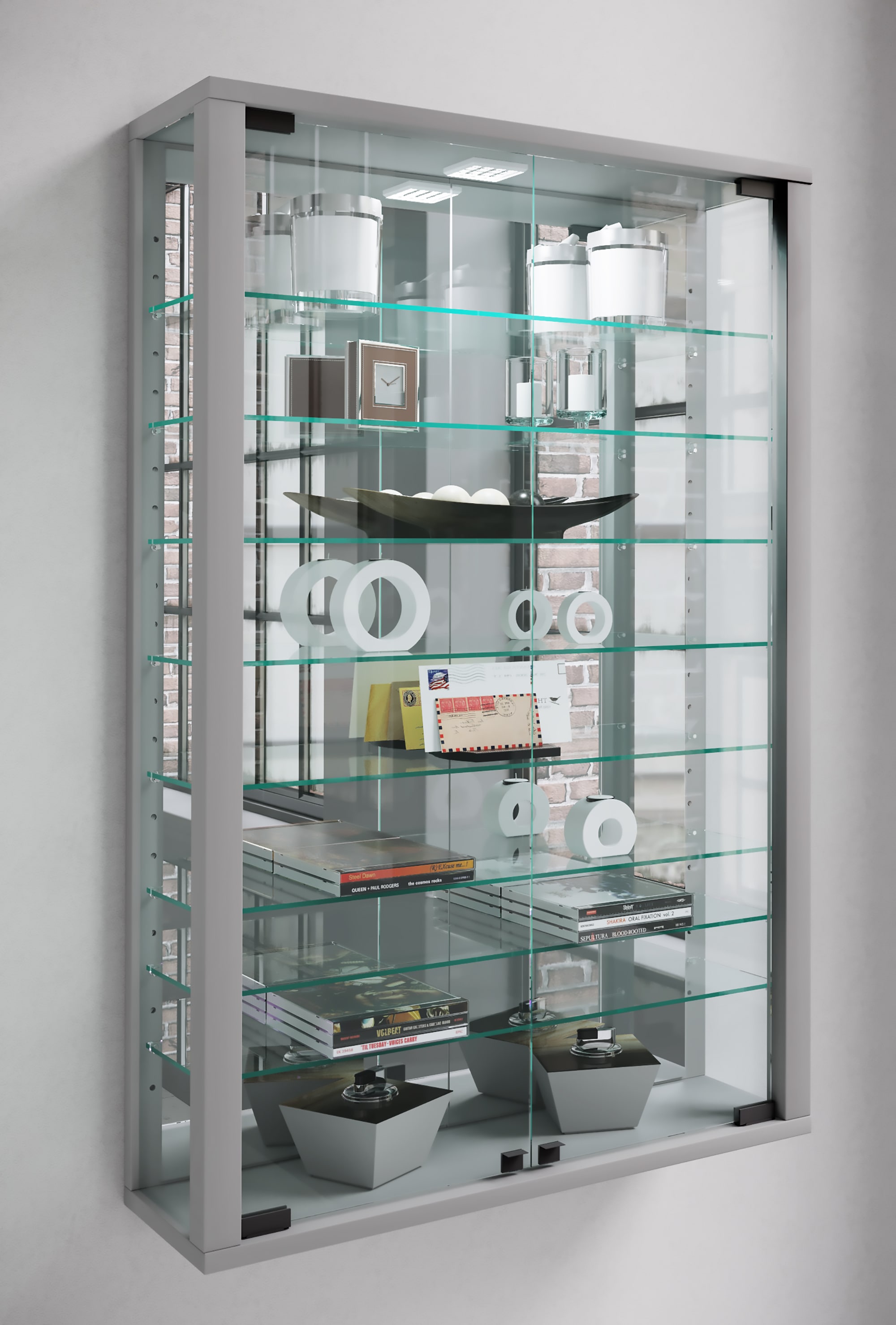 VCM Wandregal »VCM Glasvitrine hängend | Vitrine Glas mit ESG-Sicherheitsglas | Maße ca. . H. 91 x B. 59 x T. 18 cm| Hängevitrine Glas | Modern und platzsparend | Vitrine Glas - Vitrosa Mini Spiegel«