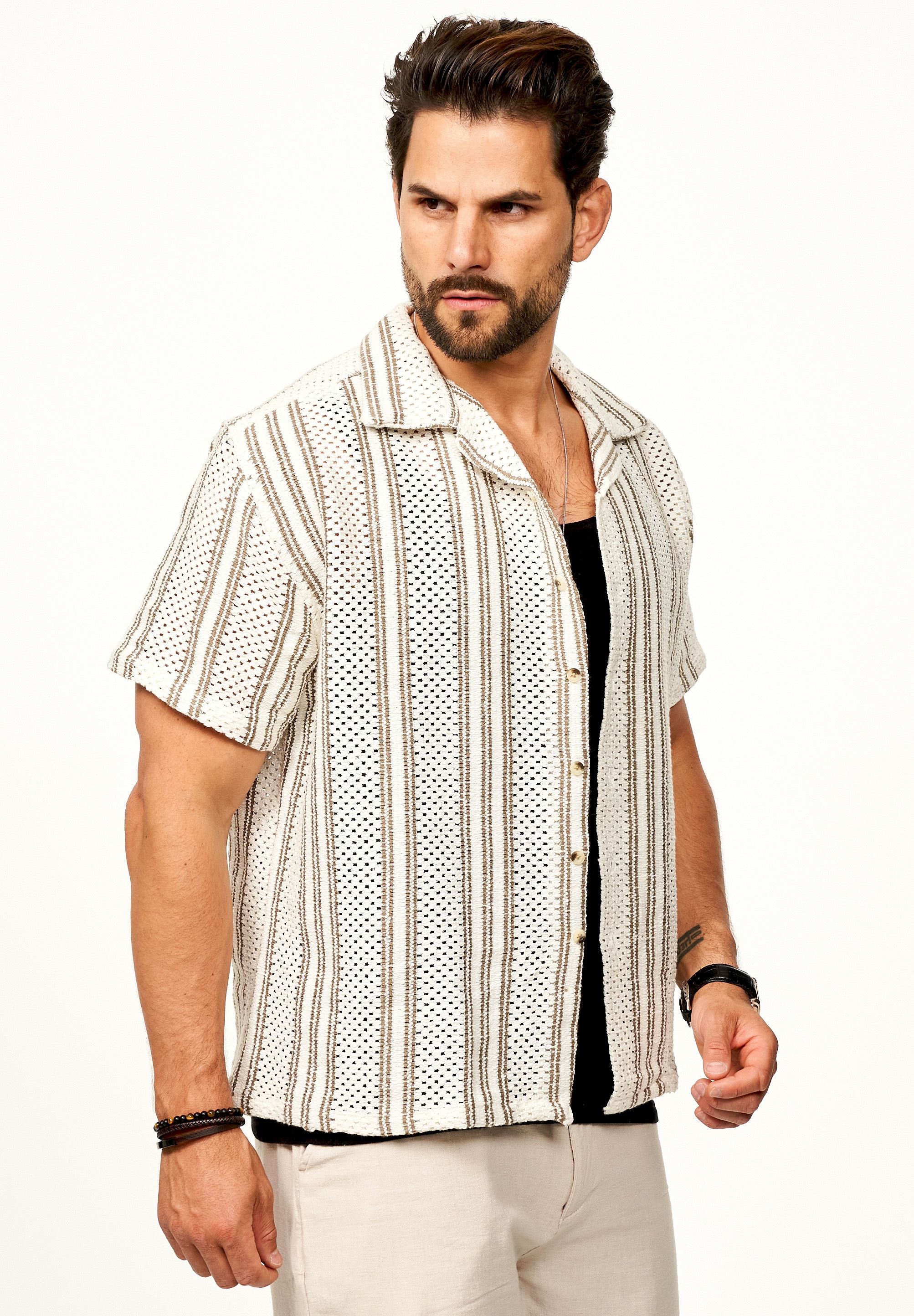 SOULSTAR Kurzarmhemd »Freizeithemd als Kurzam Strick Hemd im Retro-Look - Strick Polo-Hemd Overshirt im Regular-Fit für Herren« Overshirt im Regular-Fit Freizeithemd T-Shirt