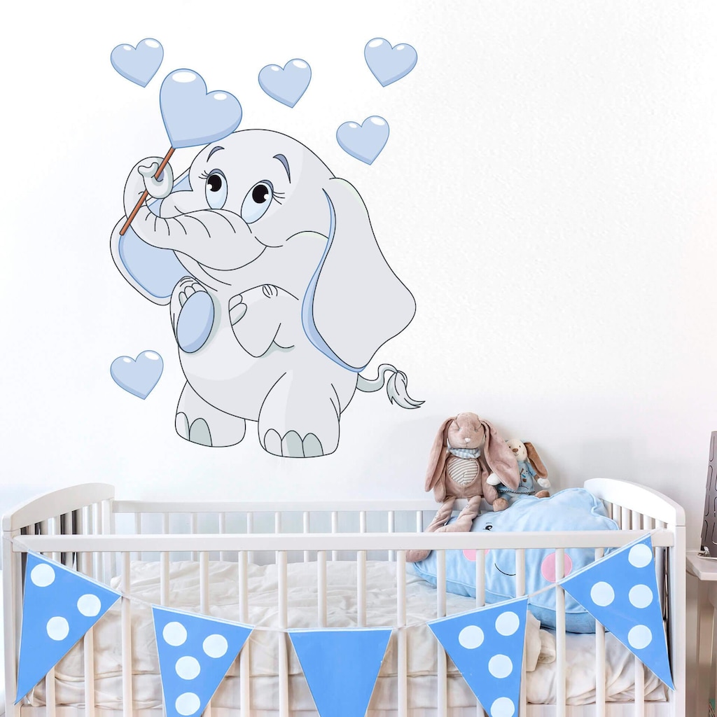 Wall-Art Wandtattoo »Elefantenbaby mit Herzen + Leuchtsticker«