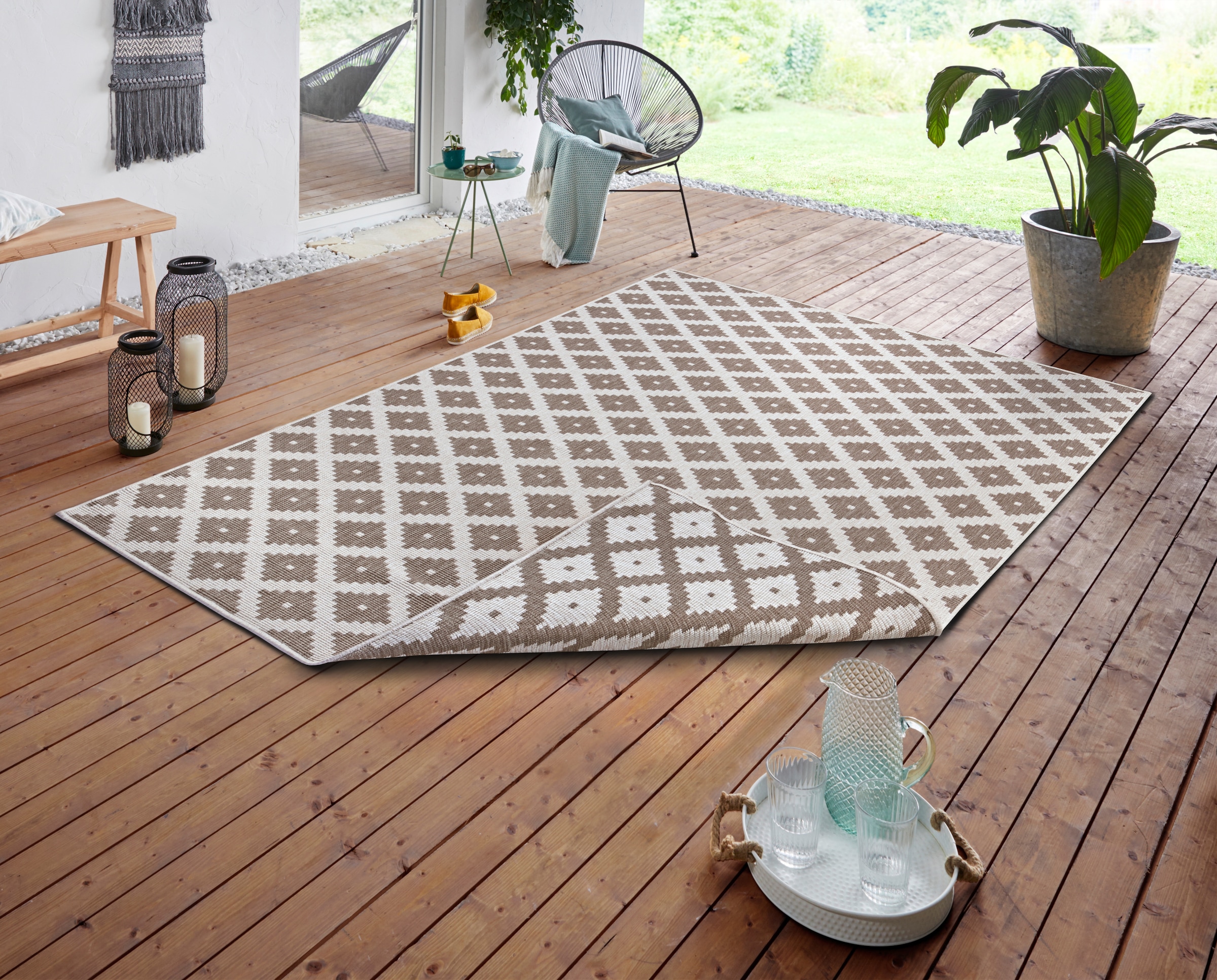 NORTHRUGS Teppich »Nizza Wendeteppich«, rechteckig, 5 mm Höhe, In-& Outdoor, Wetterfest, Balkon, Läufer, Wohnzimmer, Wasserfest